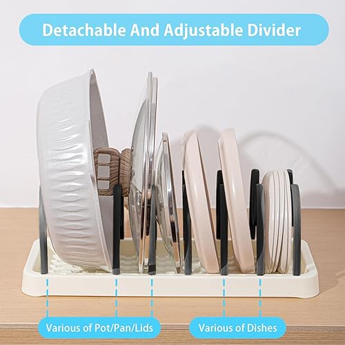 Miniatura 2 de Organizador de ollas y sartenes, tapa de olla Oganzier para encimera de cocina con 8 divisores ajustables, soporte para ollas y sartenes de