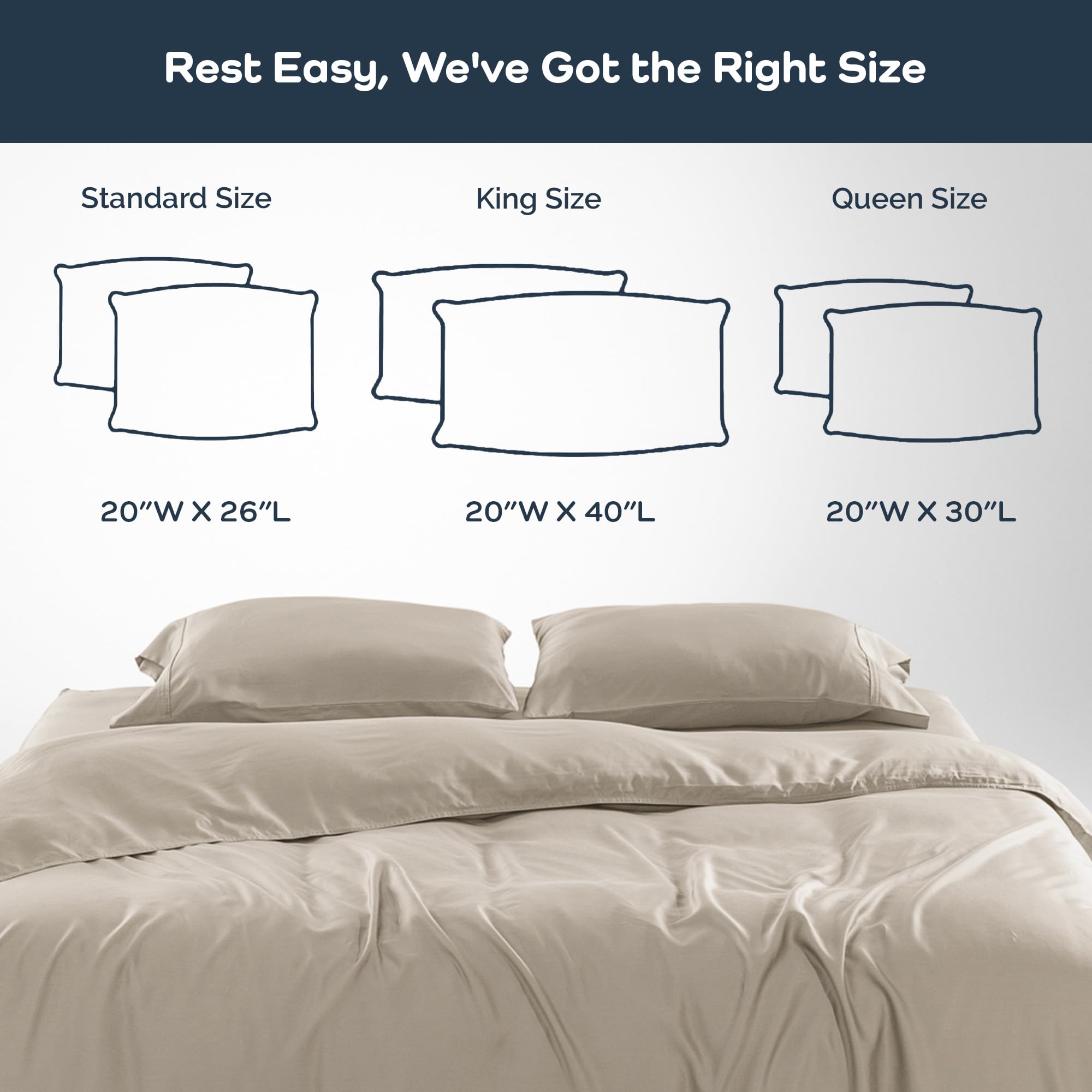 Olive + Crate Tencel Eucalyptus Pillowcases - 100% Tencel Lyocell Cooling Pillow Cases for Hot Sleepers - Hypoallergenic, Moisture-Wicking, Silk Alternative, Vegan - King Size Set of 2 [Moss]: Taupe Sand Queen