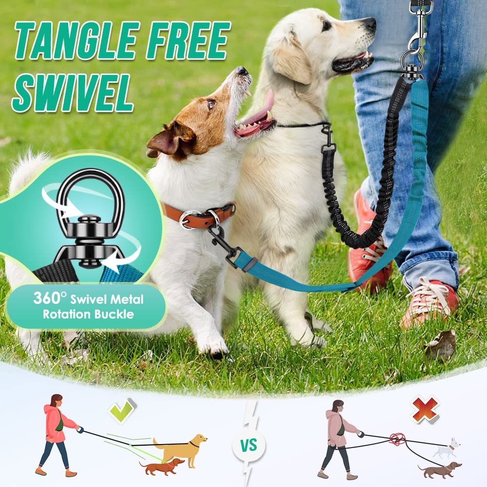 Dubbele Hondenriem, 360 Graden Draaibare Reflecterende Dubbele Hondenwandelriem, Zwart Nylon Verstelbare Lengte Twee Hondenriem Splitter voor Hond Buitenactiviteitentraining