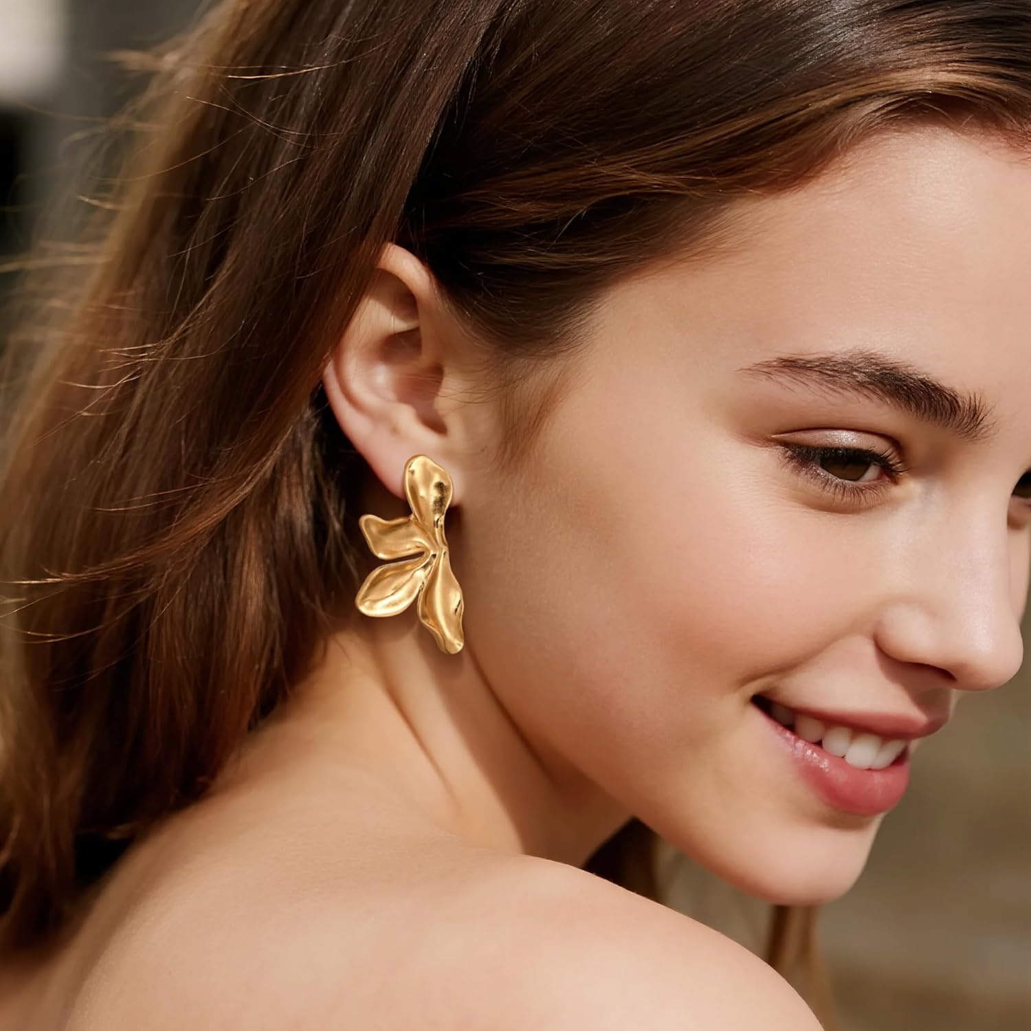 Gold Flower Earrings For Women:Statement Petal Dangle Earrings Trendy Jewelry Gift Large Stud Earrings Hypoallergenic Earrings - Image 4