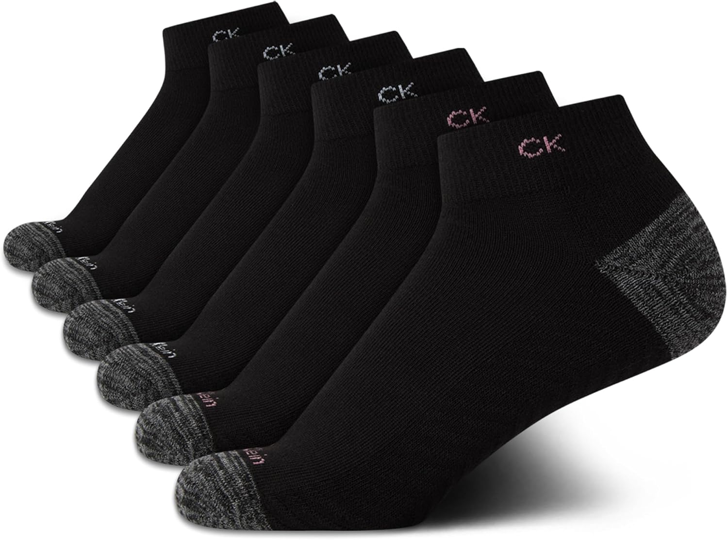 Calvin Klein Womens Quarter Socks - 6 Pack Athletic Performance Cushioned Ankle Socks for Women for Running and Workout
