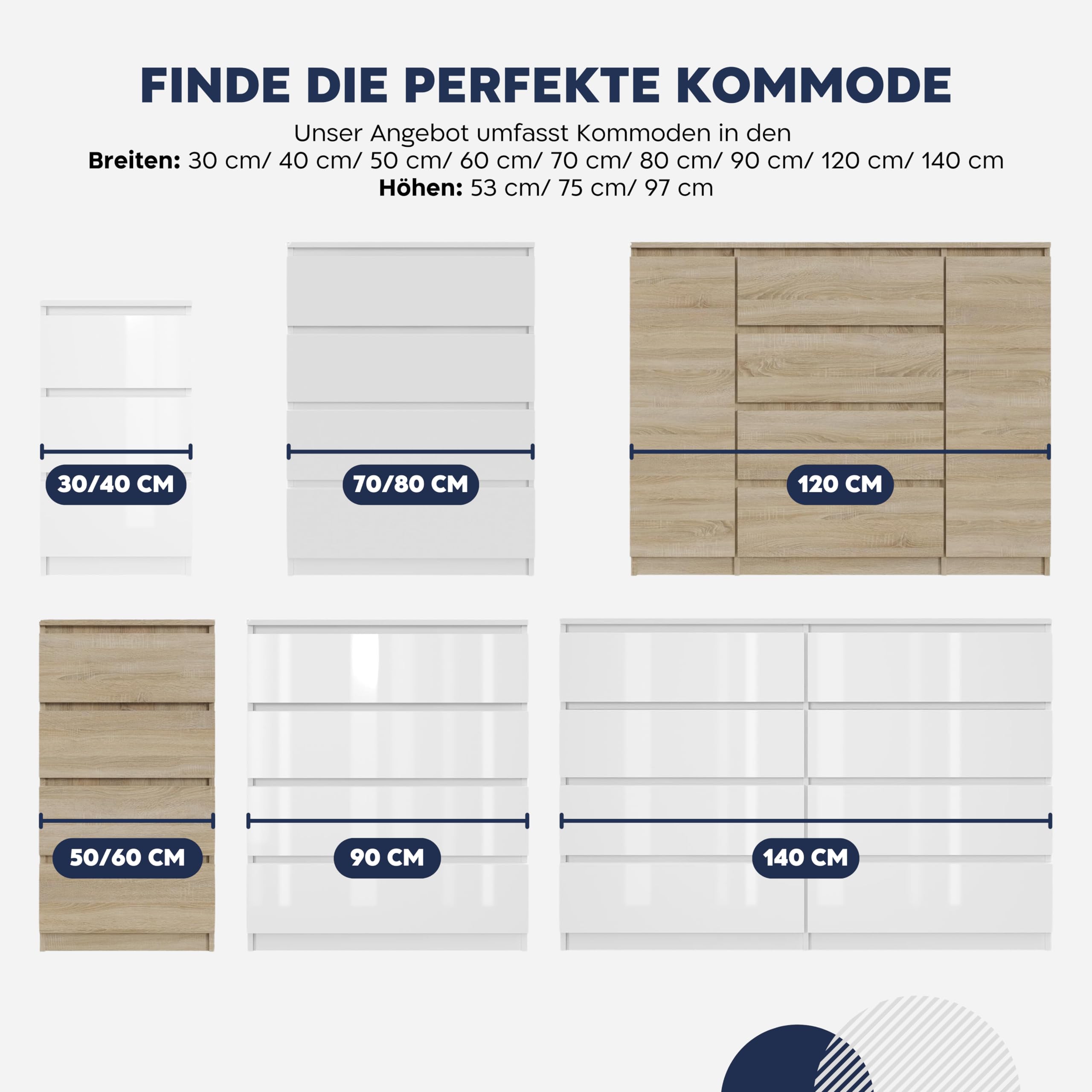 Mebligo - Kommode mit 3 Schubladen 50 cm Breit, Komodenschrank für Schlafzimmer, Wohnzimmer, Kinderzimmer, Jugendzimmer und Büro (B:50 x H:75 x T:40 cm) - Weiß Hochglanz