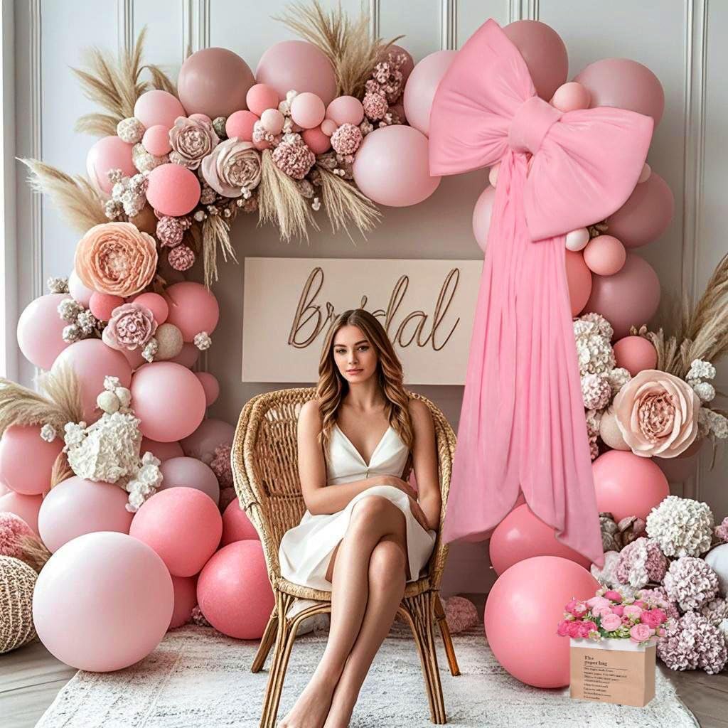 Large Bow Big Coquette Bow Giant Bow for Backdrop Party Wedding Birthday Baby Shower Room Wall Decor Christmas Tree Decoration 24×47Inch (Pink)