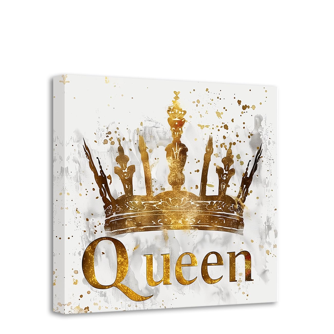 PBXBJY Crown Canvas Wall Art Gold Queen Pictures Golden Crown Painting Print Modern Abstract Gold Grey Artwork Living Room Office Girl Room Decor