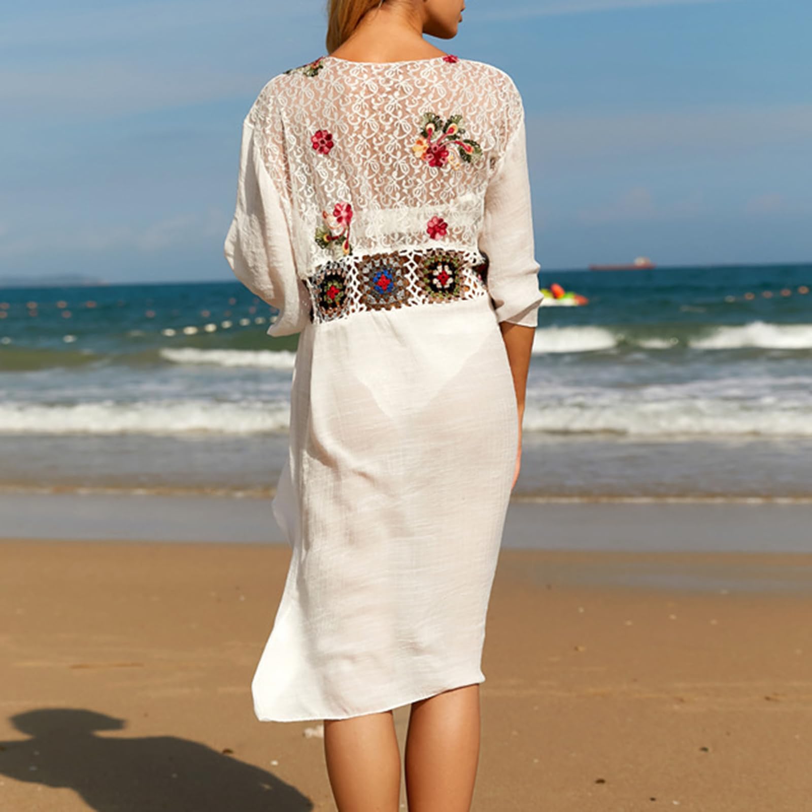 Femmes Kimono Plage Couvrir Manches Courtes Front Cravate Été Crochet Cardigans Tops Maillots de Bain