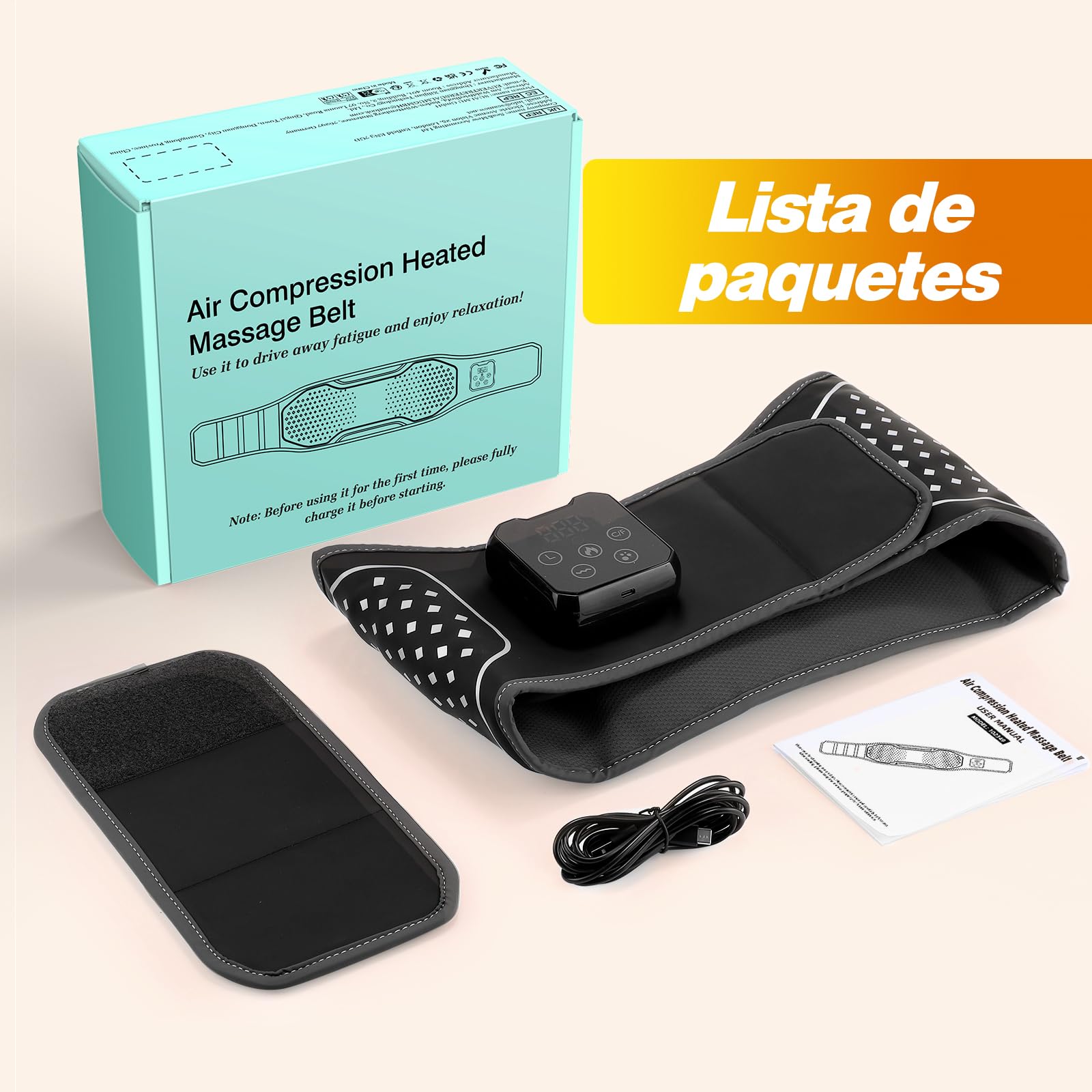 Cinturón de Masaje Lumbar con Calor Inalámbrico, Cojín Térmico Eléctrico con 3 Modos de Masaje por Aire y 4 Niveles de Temperatura para Aliviar el Dolor de Espalda, Ciática y Estrés