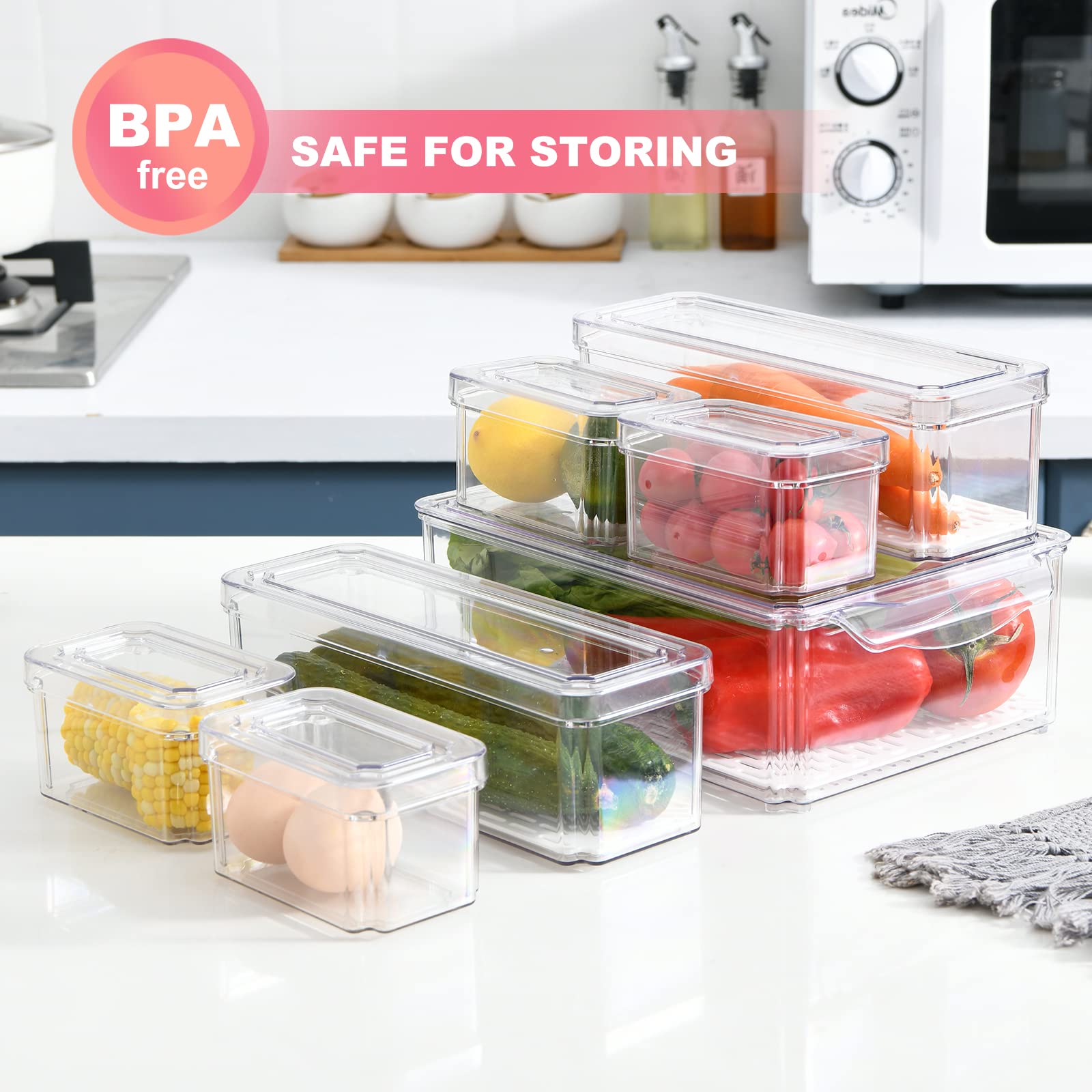 Boite Rangement Frigo Lot de 3, Boîte de Rangement Frigo avec Couvercle et Poignée, Bac