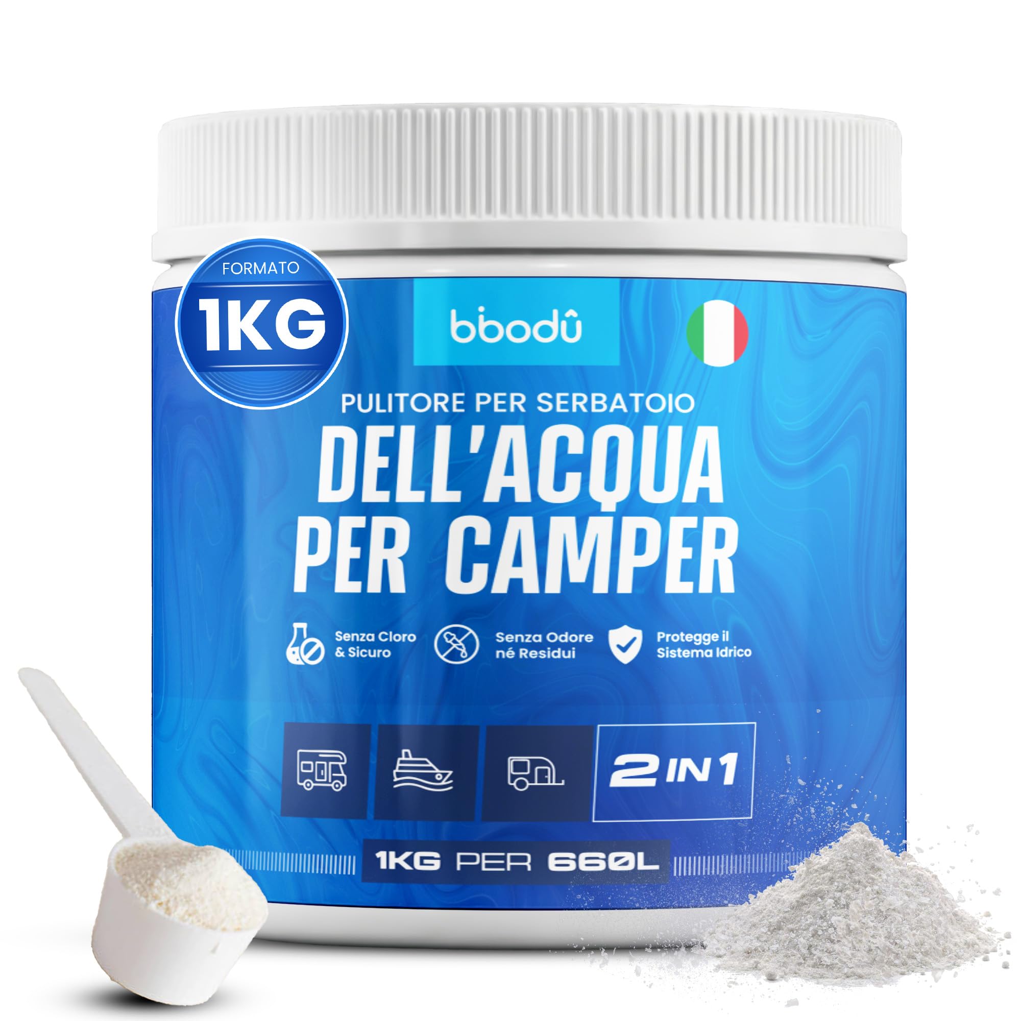 Pulizia Serbatoio Acqua Camper 1 KG | Pulisce e Disincrosta con Ossigeno Attivo | Senza Odori – Rimuove Biofilm e Sporco | Perfetto per Camper, Roulotte e Barche