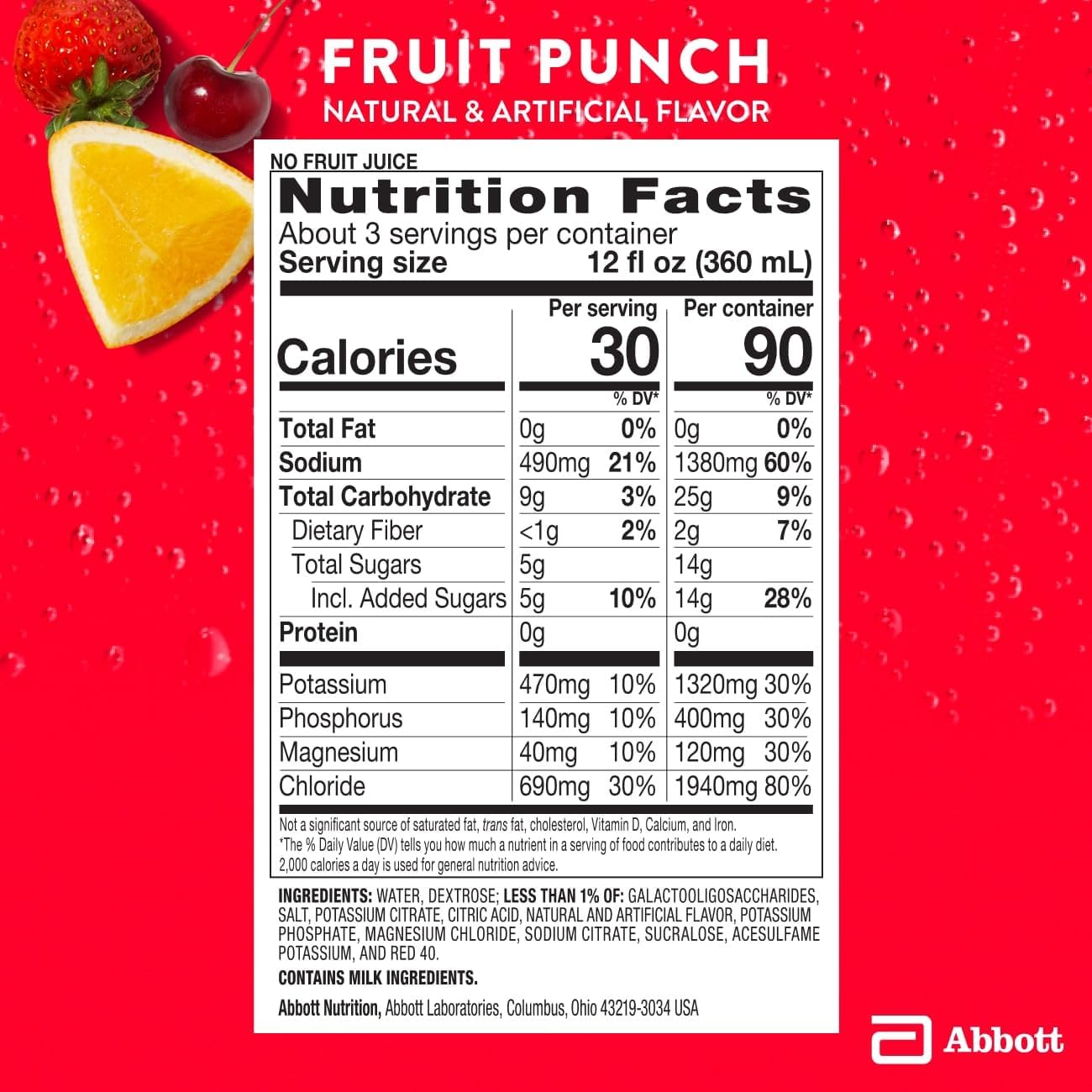 Pedialyte Sport Electrolyte Drink,Fast Hydration with 5 Key Electrolytes for Muscle Support Before,During,& After Exercise,Fruit Punch,1 Liter,(Pack of 8)