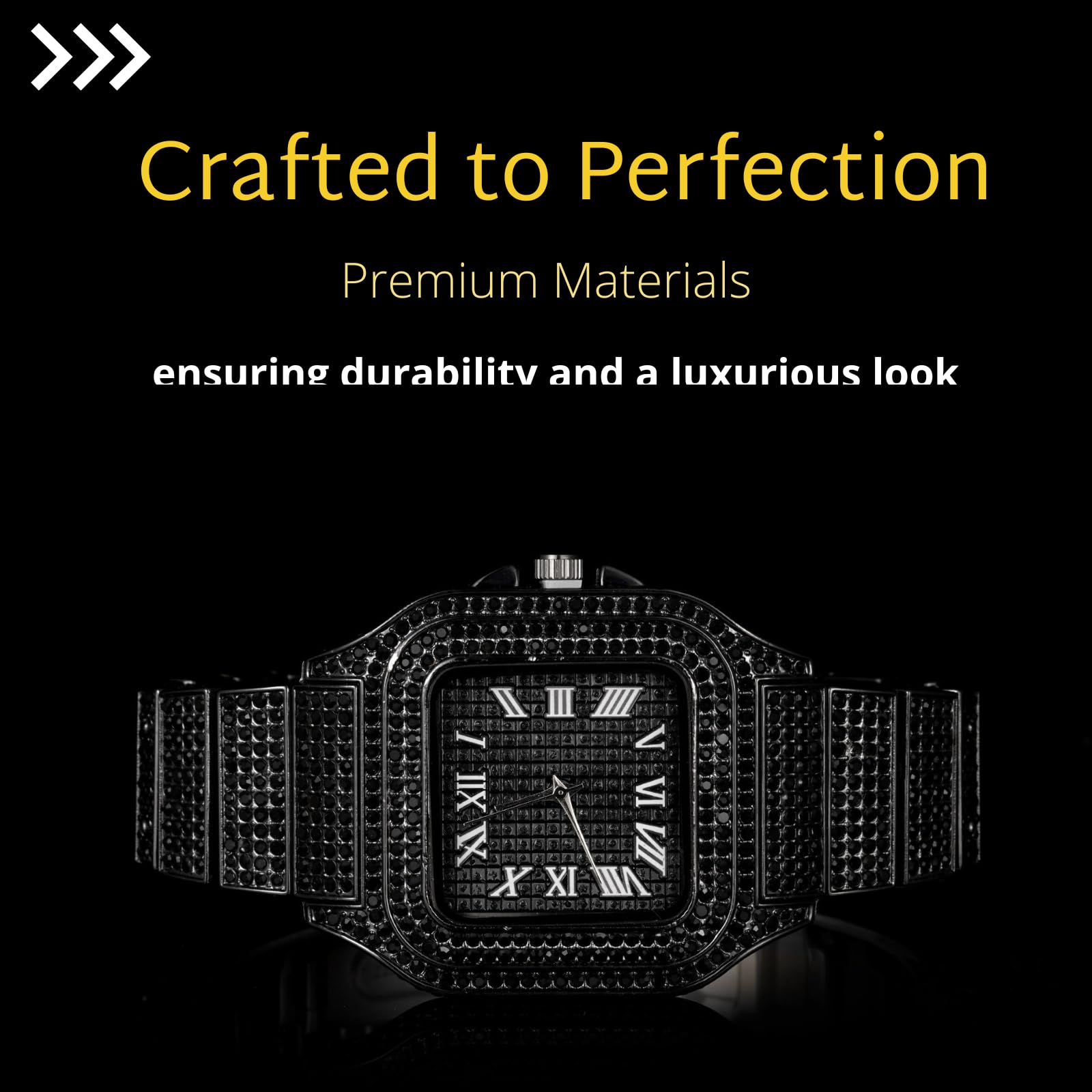 Halukakah Diamonds Watch Iced Out - Reloj para niños y adolescentes, chapado en oro real de 18 quilates, platino, rodio negro, esfera cuadrada de 40 mm, cuarzo japonés, 8 pulgadas de longitud