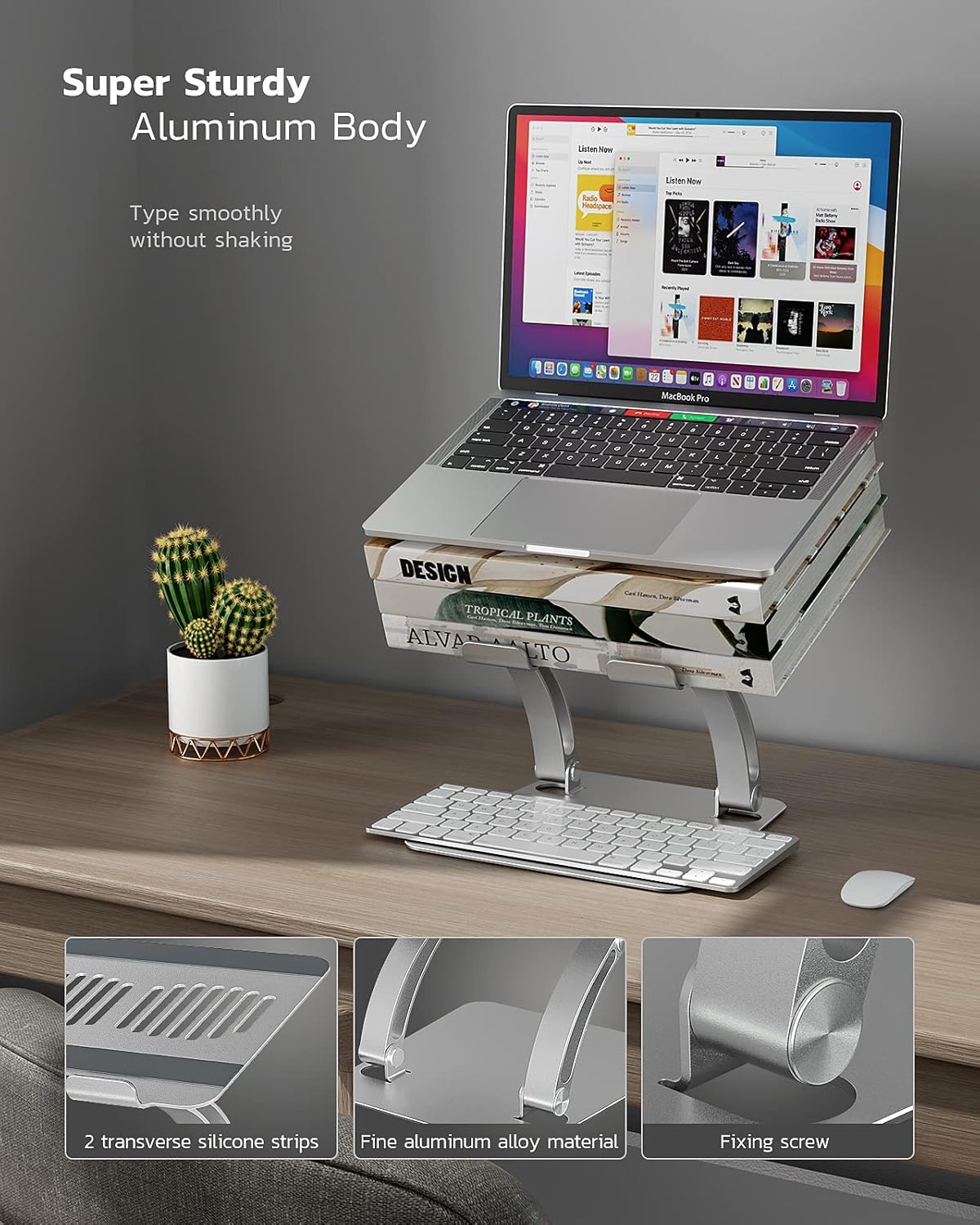 Adjustable Laptop Stand for Desk, Nulaxy Ergonomic Portable Laptop Stand Up to 10.6" with Heat-Vent , Laptop Riser Supports Upto 11Lbs, Compatible with MacBook Pro All Laptops 11-16"(Silver) : Electronics