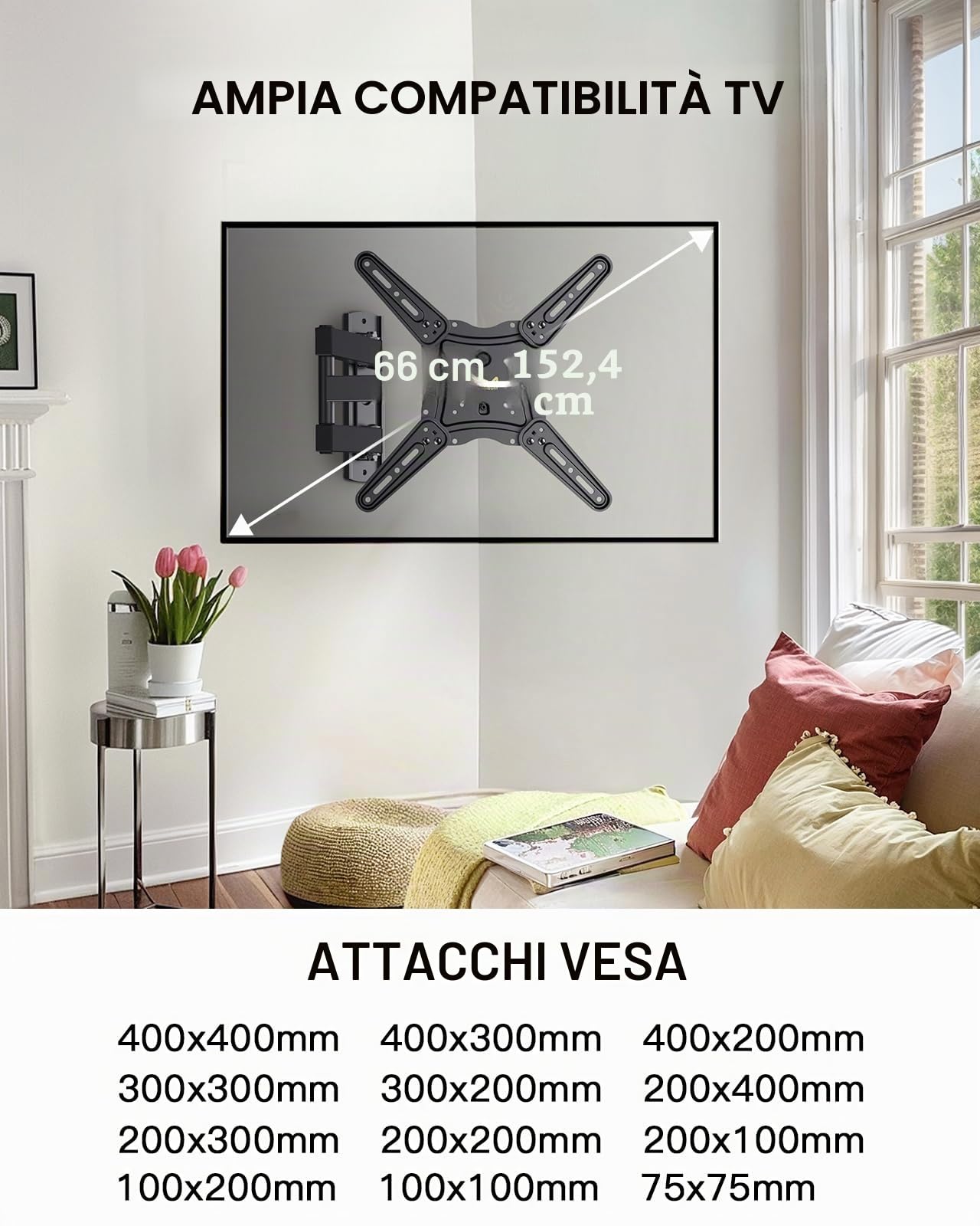 Alphamount Supporto TV Parete Braccio Girevole Estendibile 26-60 Pollici VESA 400x400 35 kg