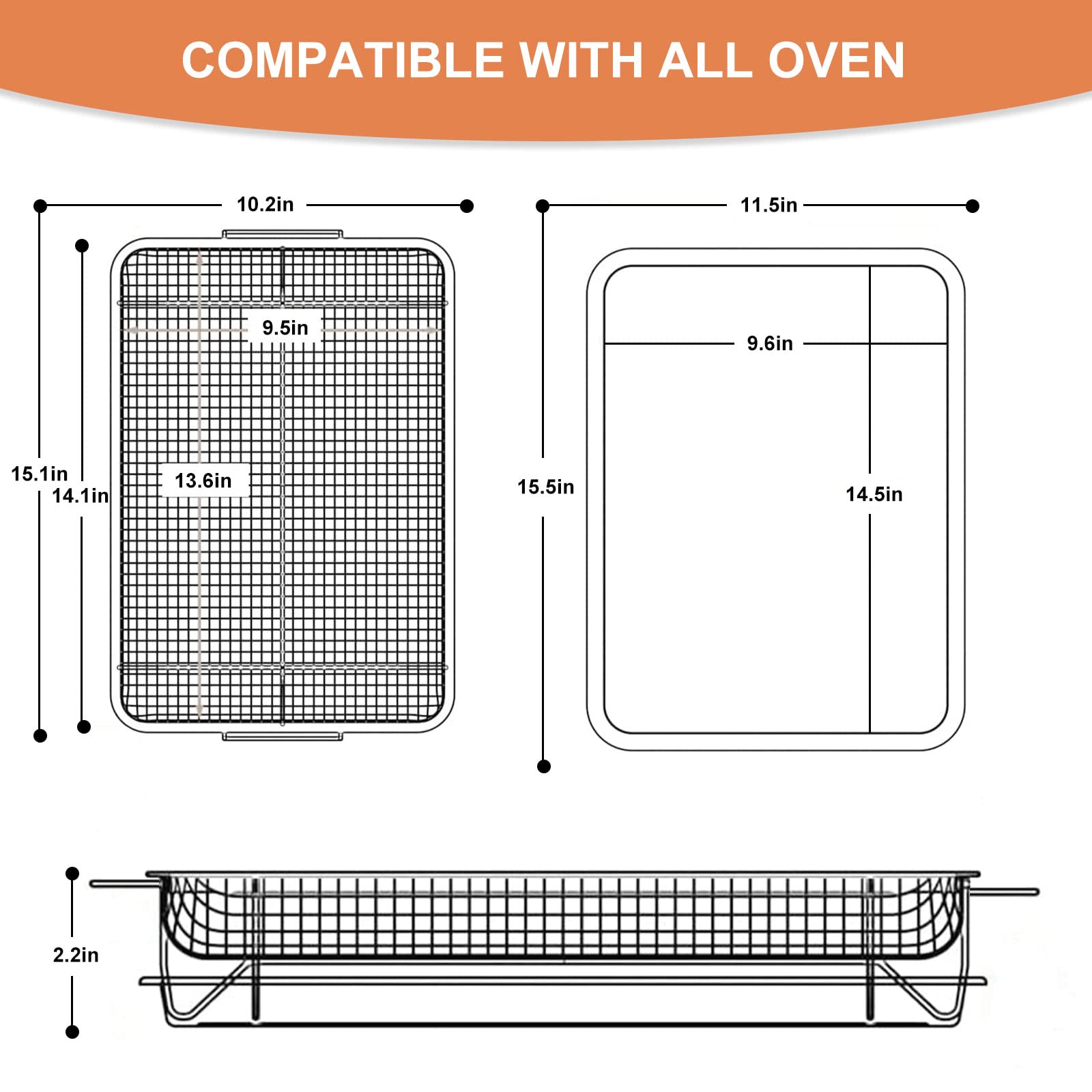 Air Fryer Basket and Tray for Oven Set, 15.5'' x 11.5'' Stainless Steel Extra Large Crisper Tray and Basket, Non-stick Mesh Basket Set, Air Fryer Tray Roasting Basket for Fries/Bacon/Chicken, M 2 Set