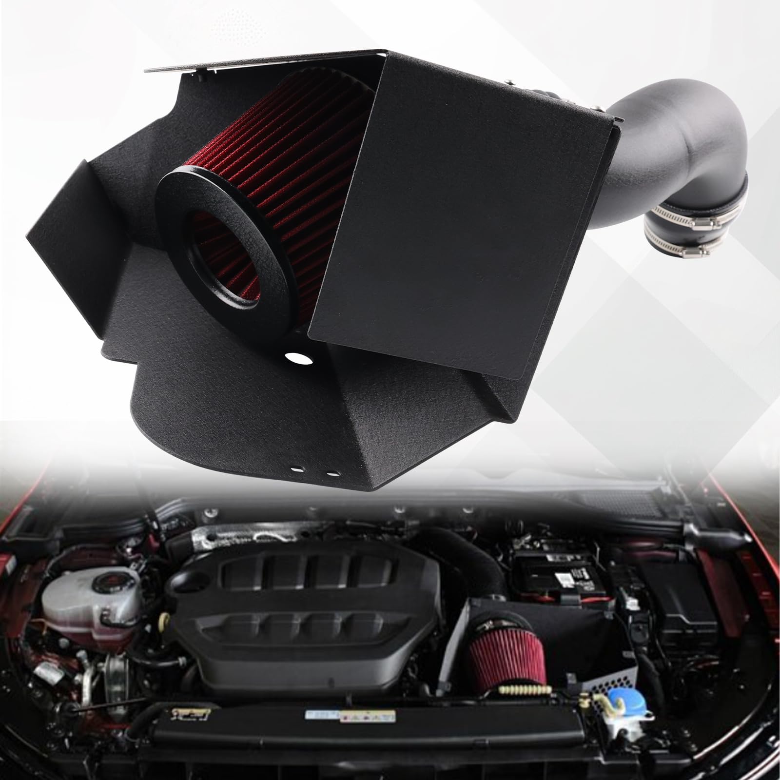 Zestaw Wlotu Zimnego Powietrza, Kompatybilny Z Volkswagen Golf GTI MK8 2020+ 2.0 TSI EA888 EVO4, Rura Aluminiowa 8,9cm Z Osłoną Cieplną I Zmywalnym Filtrem Stożkowym Montaż Bez Modyfikacji