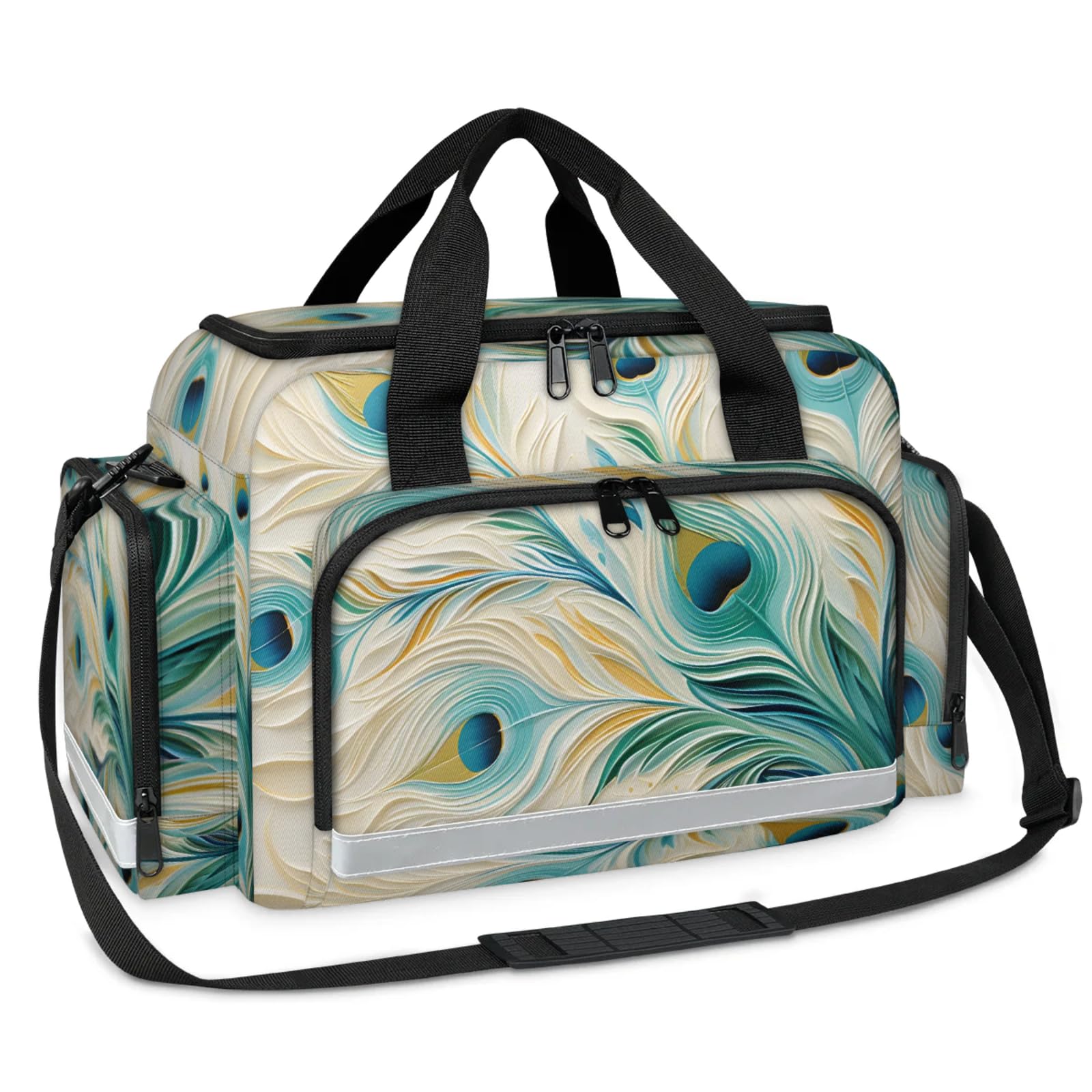 GzLeyigou First Aid Bags Empty, Shimmering Peacock Emergency Bag First Aid Kit Multiple Compartment Kit Carrier On Call Trauma Bag For Paramedics Emergency Medical Supplies Kit