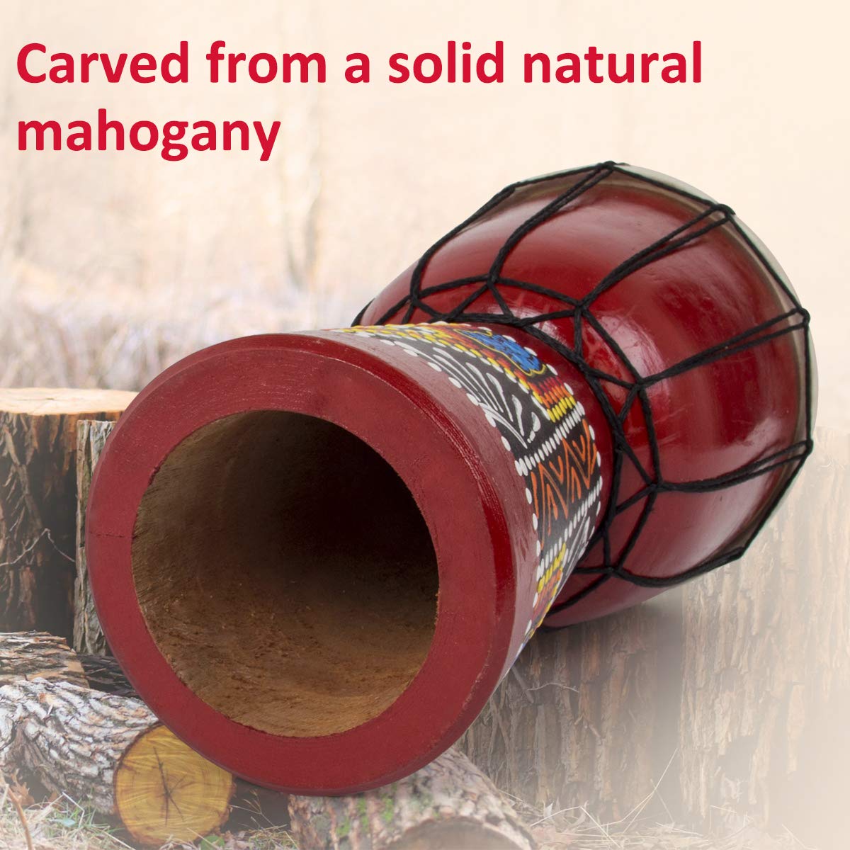 Kmise Djembe African Hand Drum Mahogany Standard Goat Skin Drumhead (6 inch)