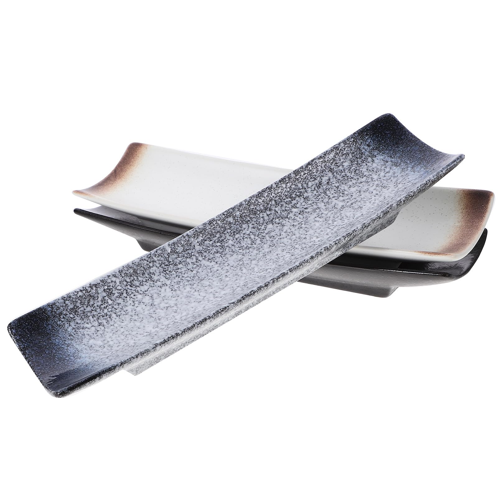 Lot de 3 Assiettes à Hors-d'œuvre Rectangulaires en Céramique Style Japonerie pour Restaurants et Hôtels, Plat de Service pour Sushi et Amuse-Gueules Style Aléatoire
