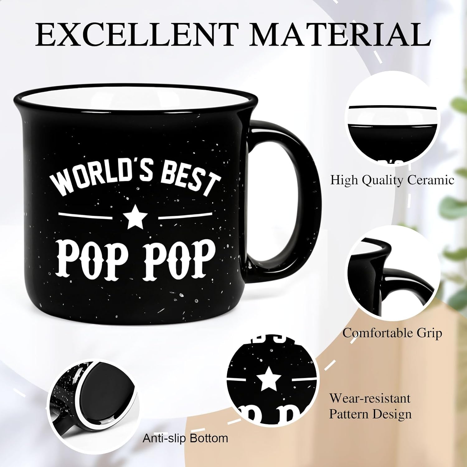 Cabtnca Pop Pop Fathers Day Gift, World's Best POP POP Mug 15oz, Father Day Gifts for Grandpa, Birthday Gifts for Grandpa, 15Oz Black