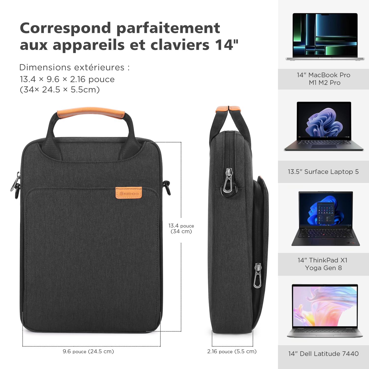 Nidoo - Bolsa de hombro para ordenador portátil (14 pulgadas, 13,6", 13", MacBook Air/ 14" MacBook Pro/Surface Laptop 6/ThinkPad X13 L13 L14 E14 T14s/ 14" Yoga 7