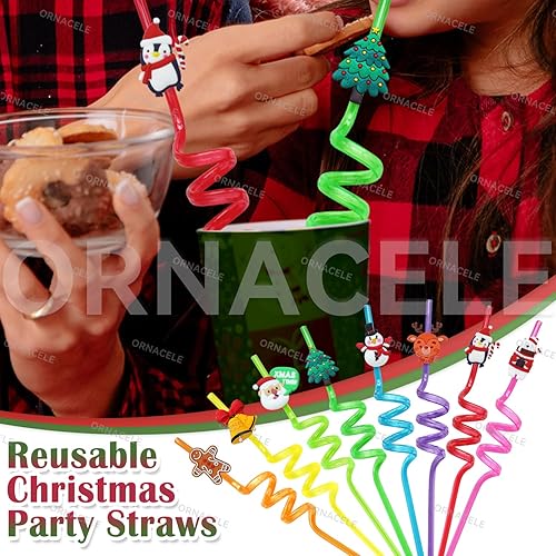 Miniatura 3 de 24 popotes reutilizables de Navidad, muñeco de nieve, pingüino, reno, cascabel, hombre de jengibre, regalos de fiesta, regalos para niños,