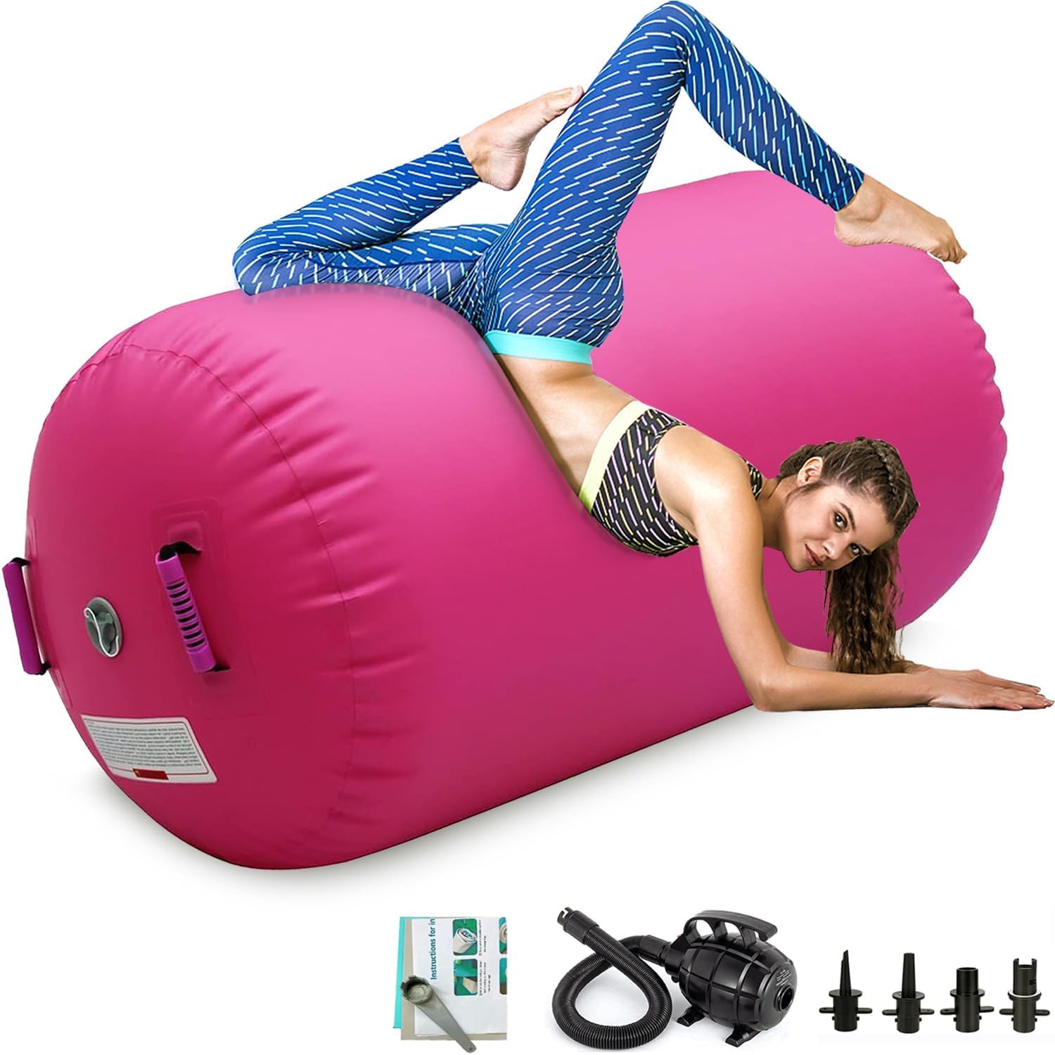 CZGBRO Air Roller Gymnastics Barrel Inflatable Tumbling Roller Air Mat Octagon Mat with Electric Pump for Backhandspring Training Cheerleading Home Use