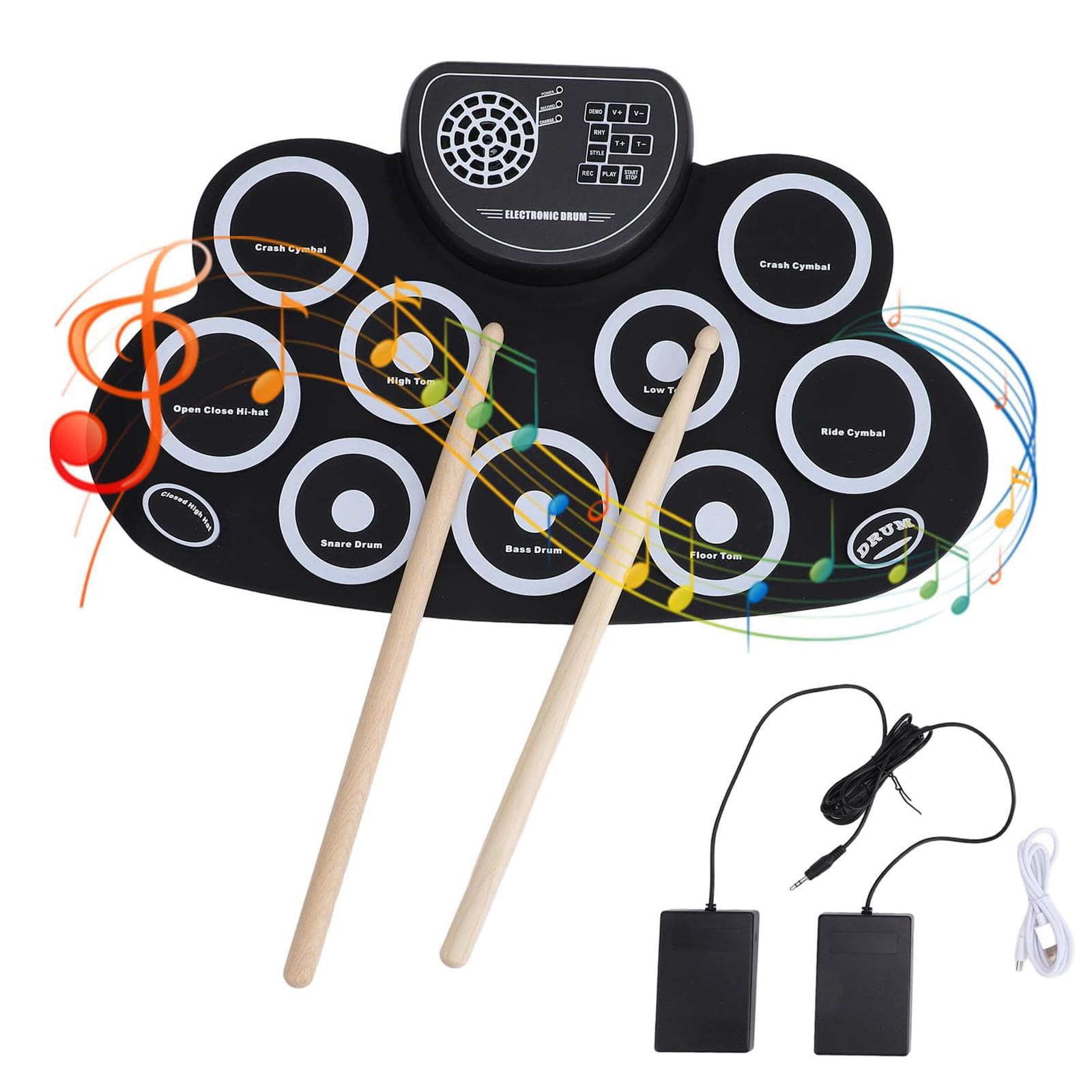 Batteria elettrica con jack per cuffie e altoparlante, portatile, ricaricabile tramite USB, per esercitarsi in silenzio, per bambini, adulti e principianti