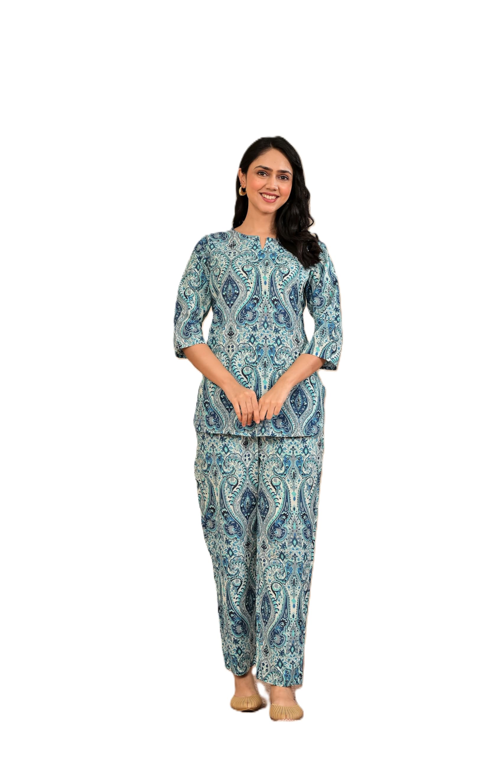 miss rekha Women's Teal Paisley Printed Co-ord Set, Top and Pants-picture-11