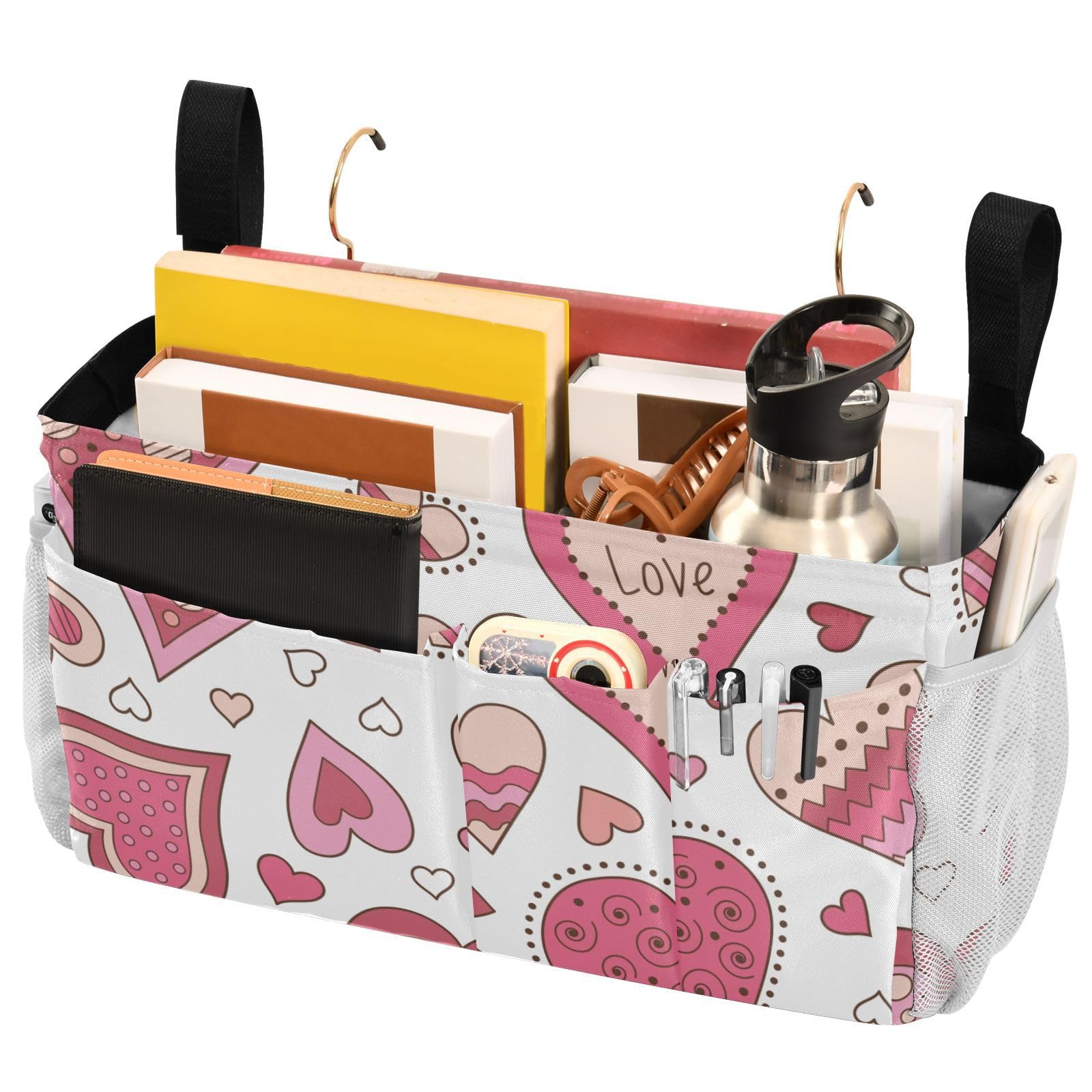 FRODOTGV Bedside Storage Basket Organizer Bunk Bed Hanging Storage Organizer Bag for Home Bunk Bed Dorm Sofa Seamless Pattern Hand Drawn Hearts Peach