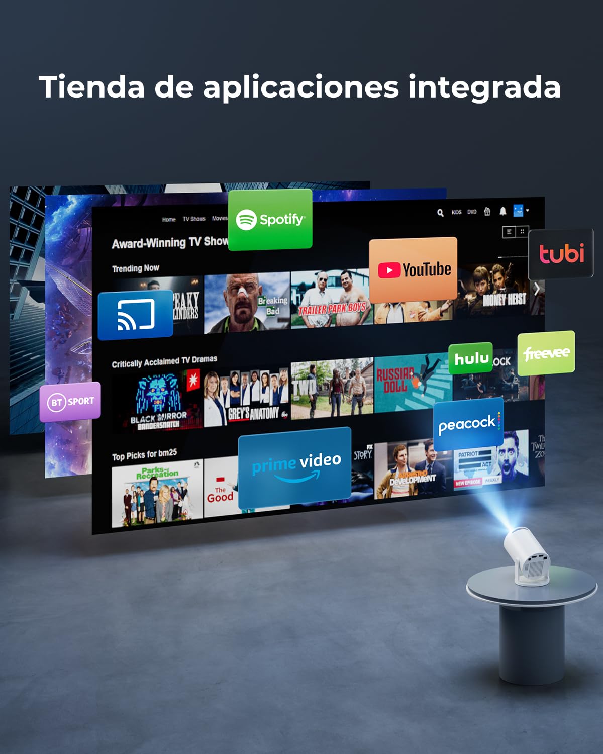 Proyector Portátil 4K Soporte, Apps Integradas & Auto Keystone, 2026 Mini Proyector 20000 Lúmenes con Android 14 WiFi 6 Bluetooth 5.4 Rotación 180° Compatible con HDMI/USB/TV Stick/Smartphone/Laptop