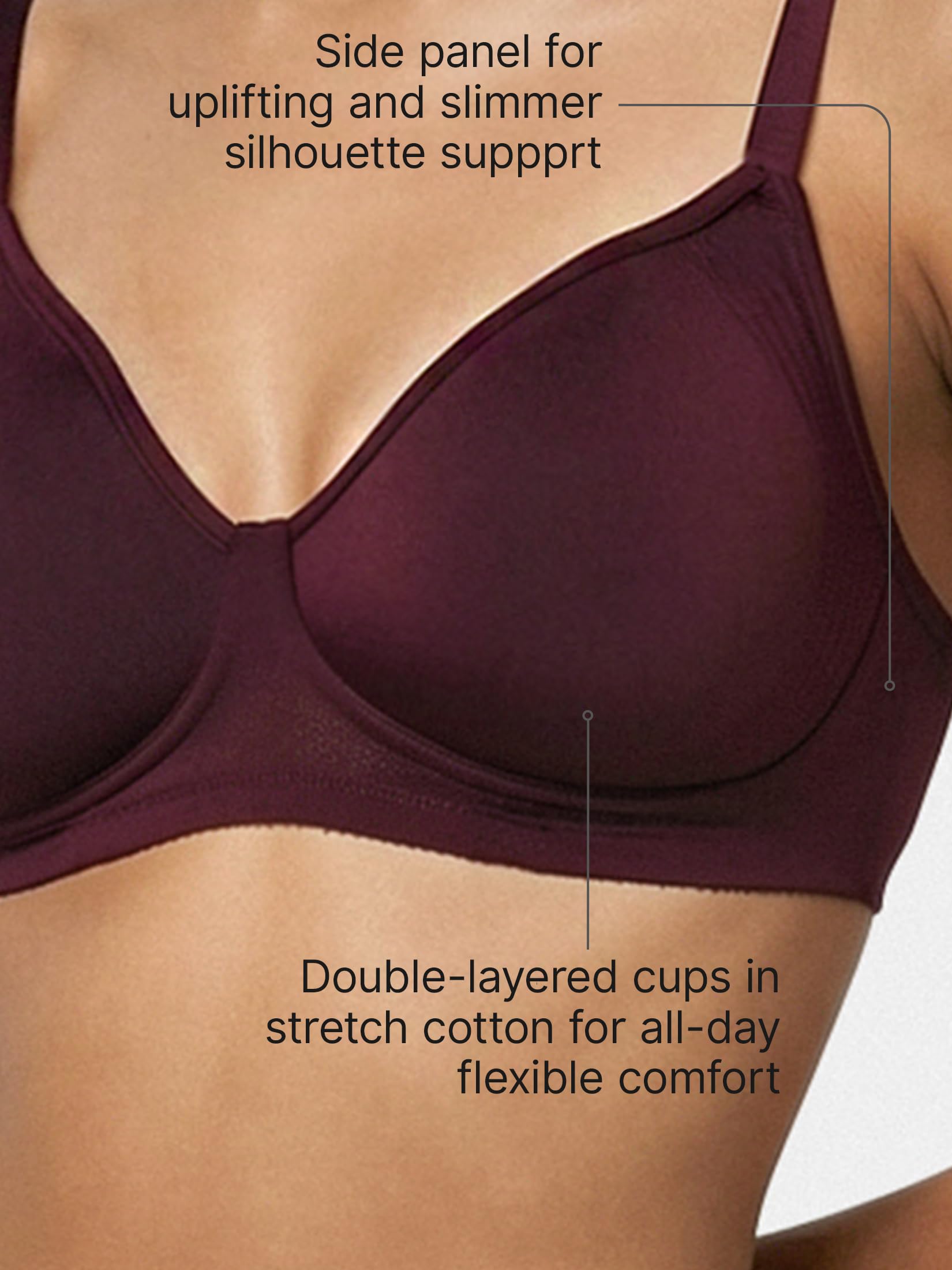 Enamor A042 Side Support Shaper Stretch Cotton Everyday Bra - Non-Padded, Wire-Free & High Coverage Purple 3