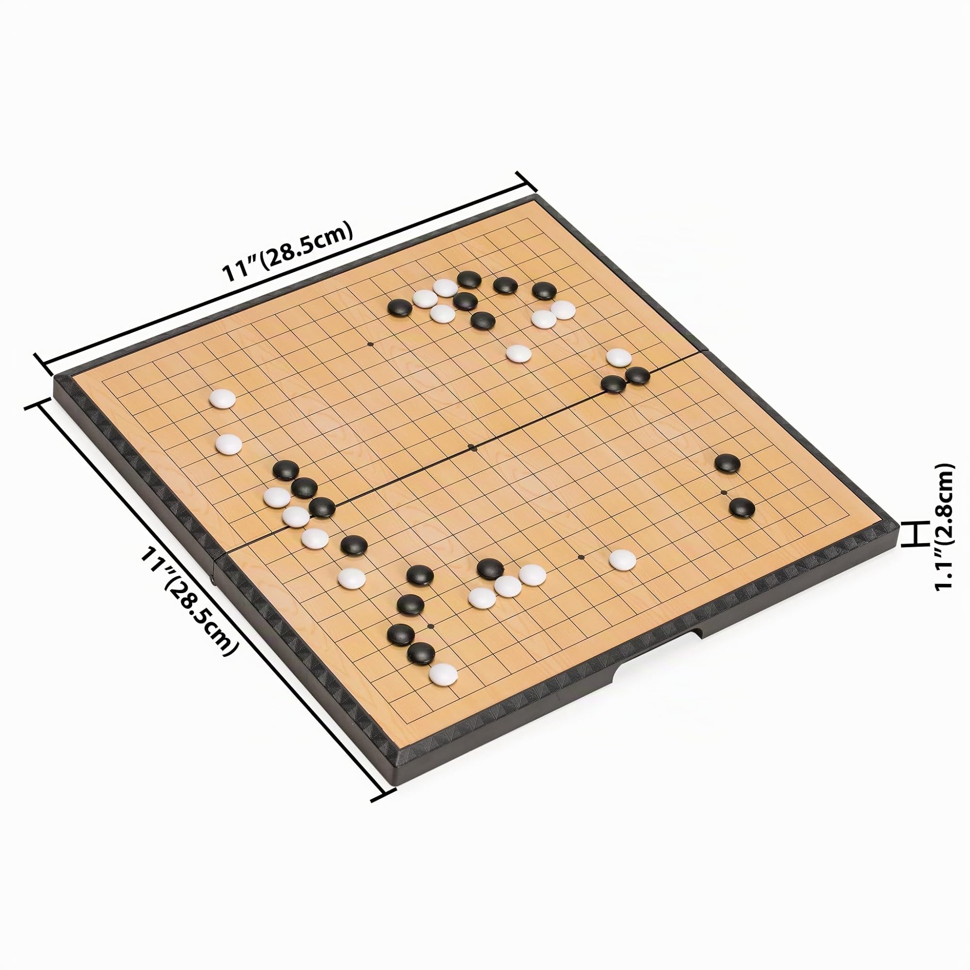 Yellow Mountain Imports Juego del Go Magnético Mediano 19x19 Tablero con Piedras Convexas - Juego Plegable, portátil y de Viaje