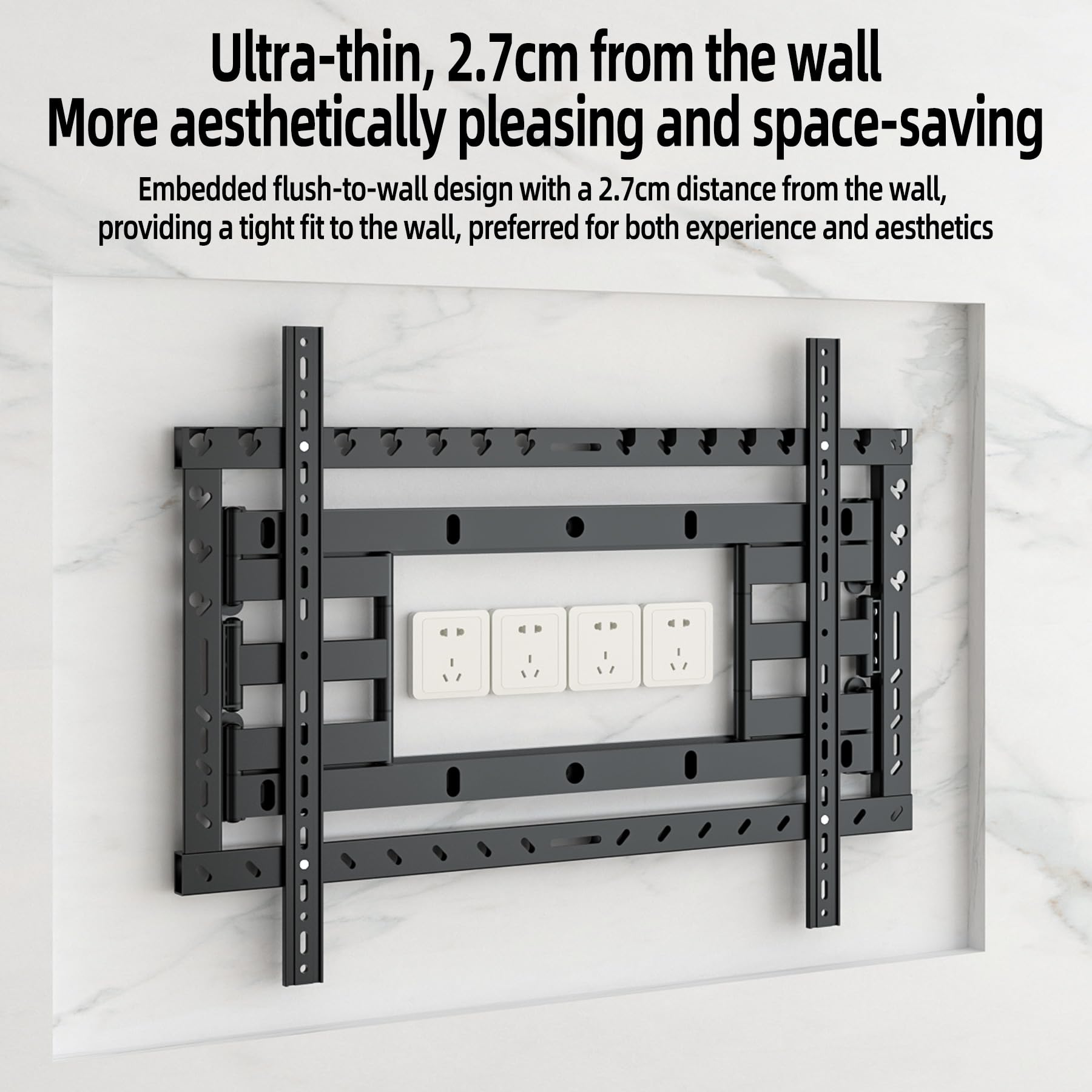 Ultra Delgado hasta 27 milímetros Soporte TV Pared 55-100 Pulgadas, Brazo Televisores Soporta hasta 80 kg Delgado y Elegante para Empotrar