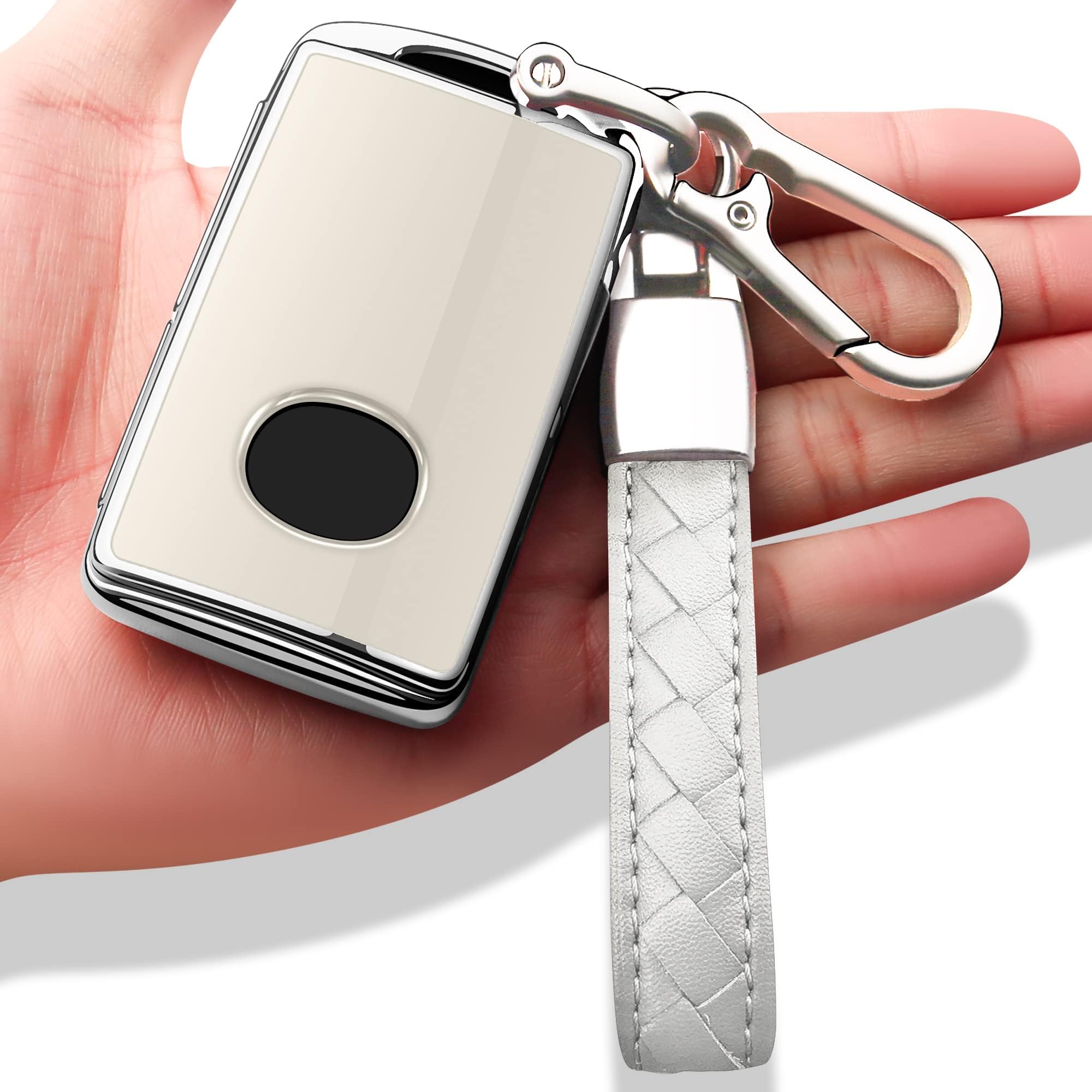 7CylinderPremium TPU Key Cover with Keychain Compatible with Mazda - Full Protection Easy Installation Cover Compatible with Mazda 3 2020-2024 Hatchback Mazda CX-5 CX-9 CX-30 CX-90 CX-60 (White)