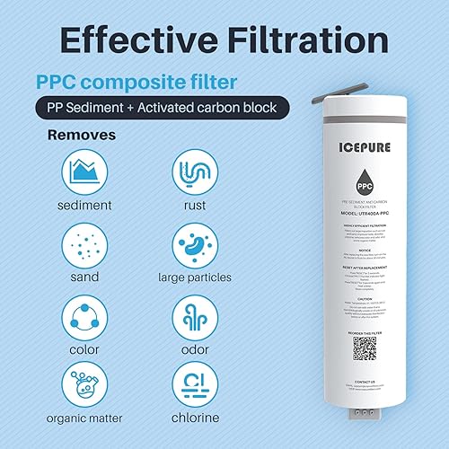 Miniatura 2 de ICEPURE Filtro UTR400-PPC, 1 año de vida útil, reemplazo para sistema de ósmosis inversa UTR400, reduce partículas grandes de impurezas, cloro,