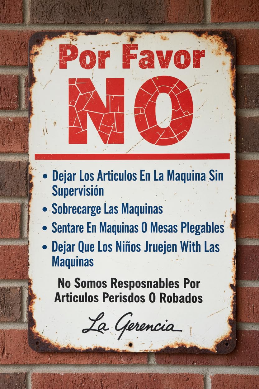 Wall Decor Laundromat Rules Spanish Sign. 8x12Inch Metal. Vintage Signs Aluminum Plates Printed