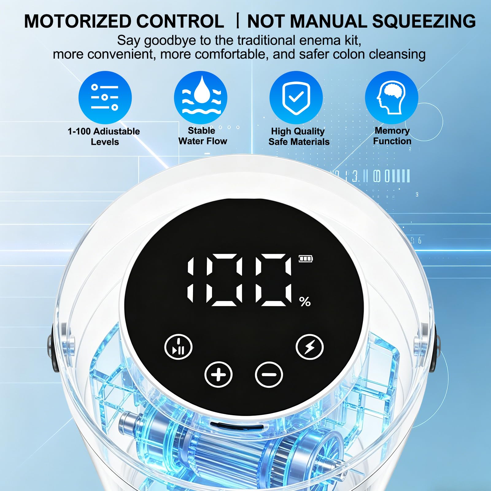 Kit de enema eléctrico de café para limpieza de colon para mujeres y hombres, cubo de enema de 1.5 L, kit de limpieza orgánica con presión de agua ajustable de 100 niveles, pantalla LED, 10 boquillas