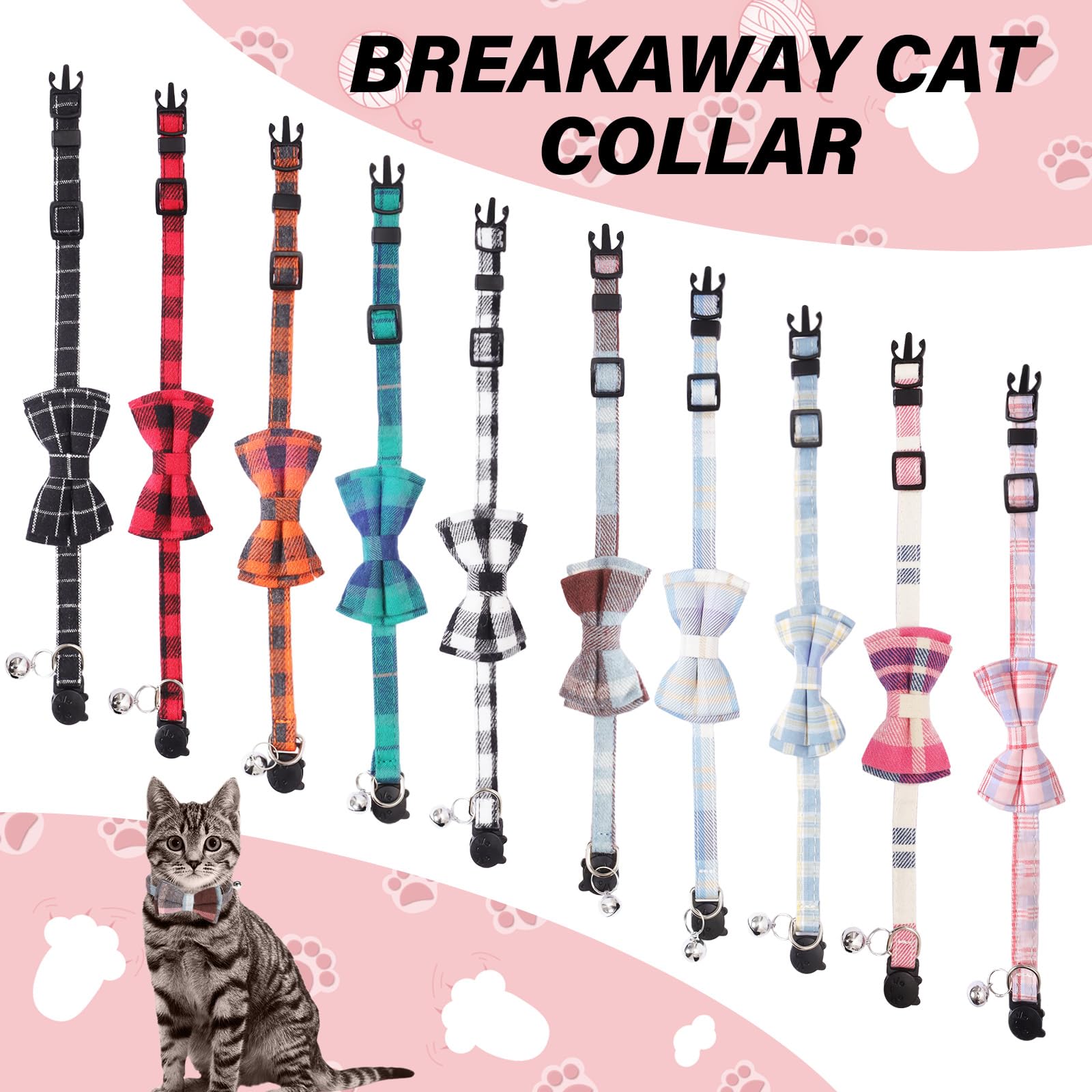 10 collares de gato con pajarita y campana, collares extraíbles para gatos, gatitos y cachorros