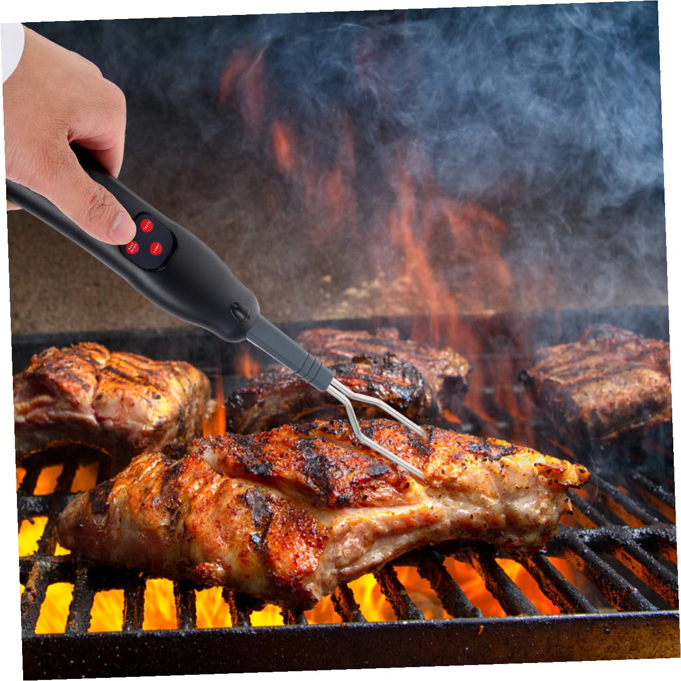 DOITOOL Digitales Bbq Thermometer mit Fleischgabel aus Abs für Präzise Temperaturmessung und Leicht Ablesbares Display zum Grillen und Braten im Außenbereich