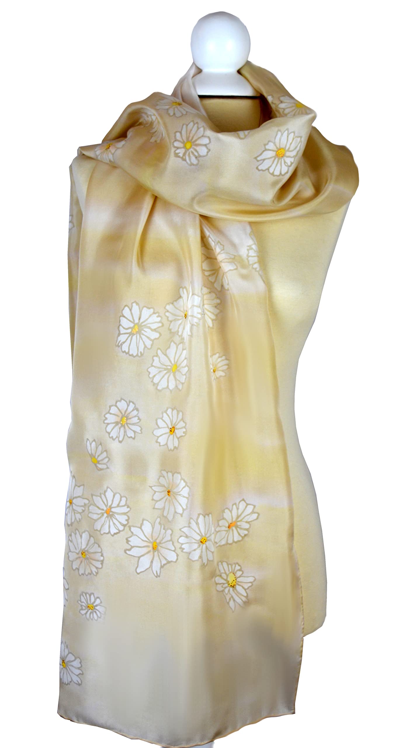 Fular de seda pintado a mano, pañuelo de seda pintado a mano, 180x45cm
