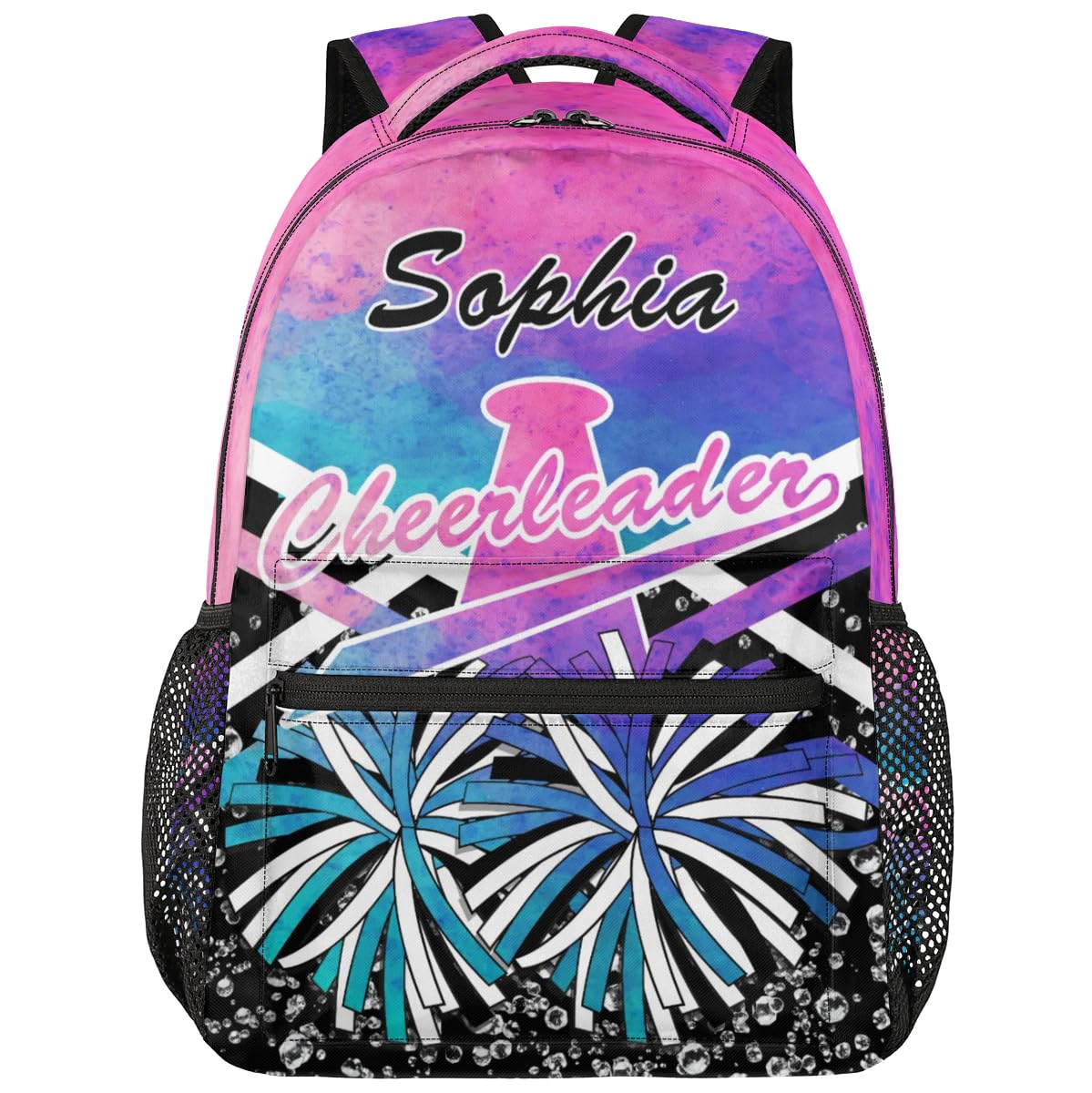 TropicalLife Personalized Cheer Backpack Customized Cheerleader Shoulder Bag with Name Cheer Casual Bag for Women Cheer Team Gifts Ink Pinks Blue