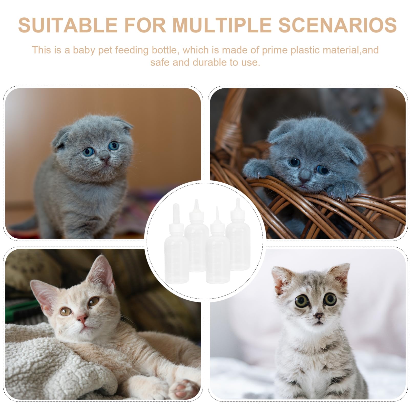 Hohopeti Tiny Pet Nursing Bottles 4pcs Kitten Milk Bottle for Puppies Milk 120ml Reusable