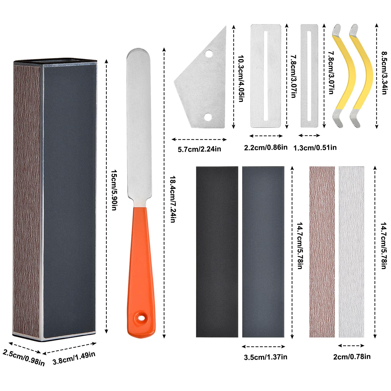Kit di Strumenti per Liutaio per Chitarra 11PCS, Lima per Tasti, 2 Fret Tastiera Protettore, Fret Rocker, 4 Carta Vetrata, 2 Separatore di Corde, Trave Lvellamento per Chitarra Basso Banjo