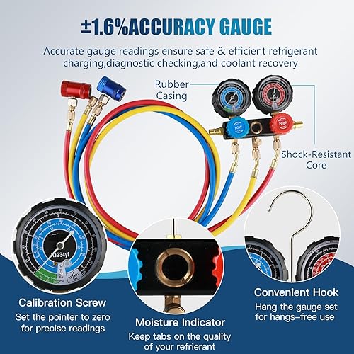 Miniatura 3 de Bomba de vacío PB Motor TECH 4.5CFM 13HP con juego de manómetros de CA R1234yf de 3 vías, detector de fugas, puede roscar, acopladores rápidos y más