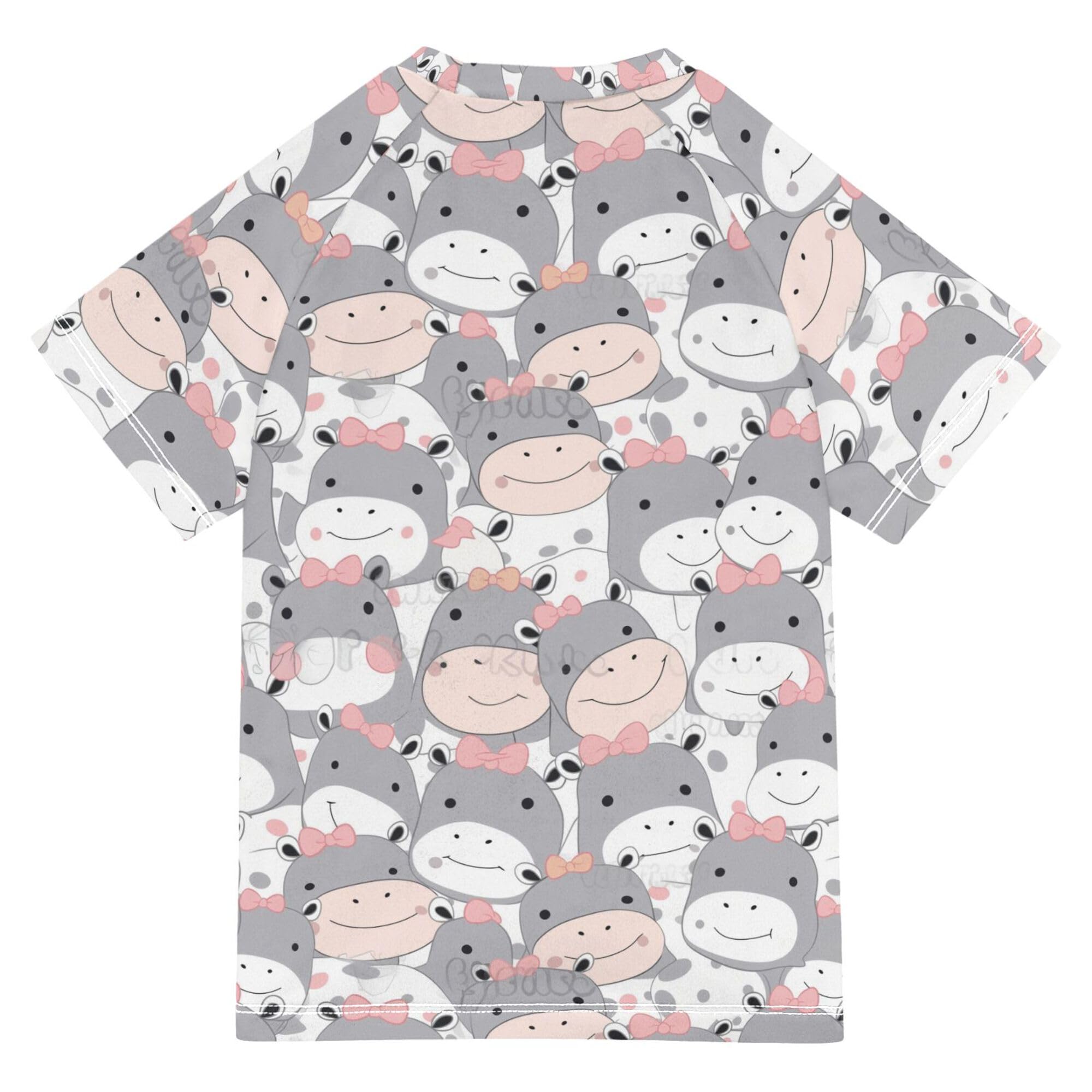 Wudan Cute Little Hippo Girls Bathing Suit Short Sleeves Girls Rashguard Swimwears Work Out Clothes for Little Boy 5-6T