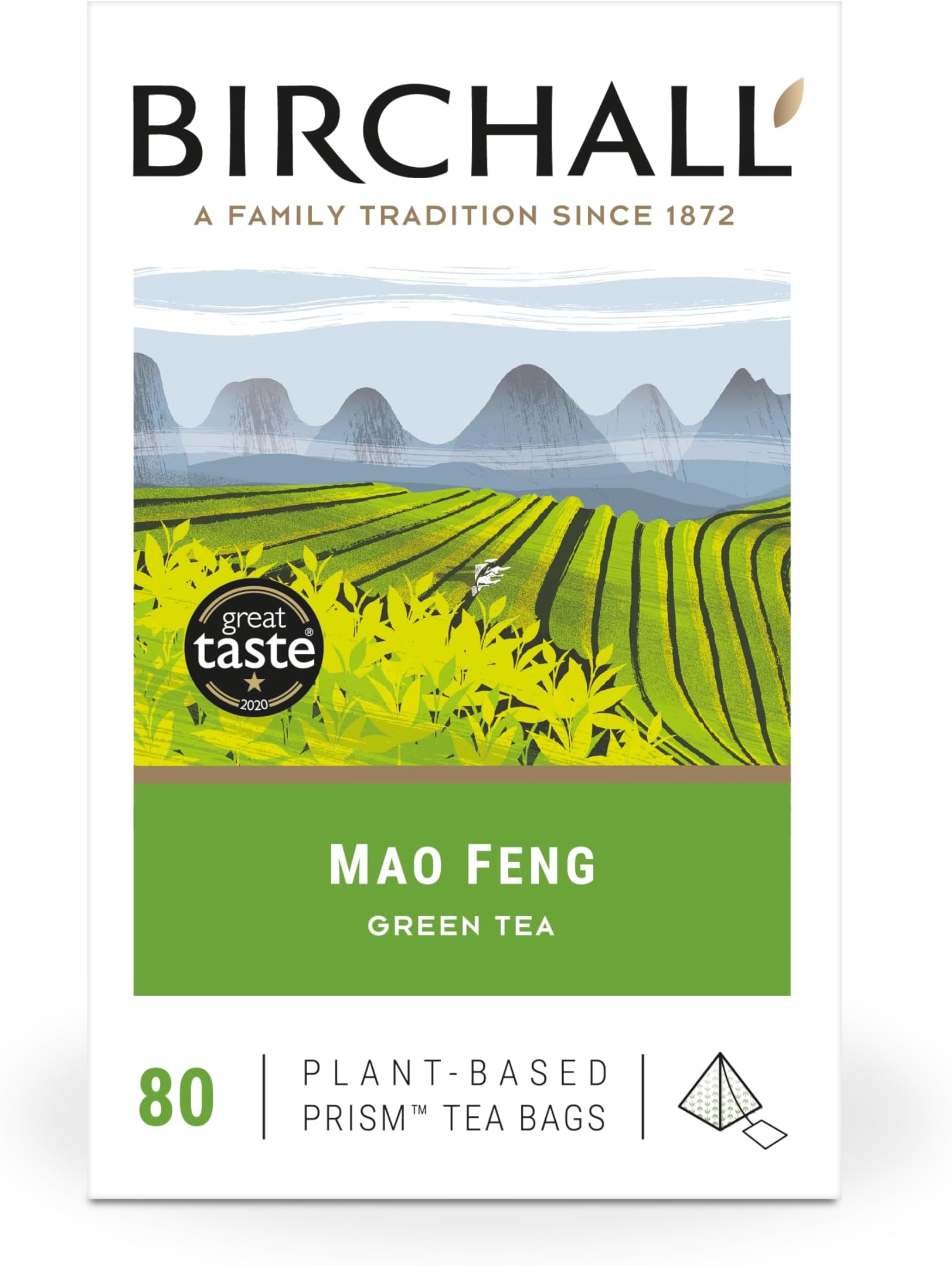 Tea Bags, Mao Feng Green Tea, Antioxidants Green Tea Bags Bursting with Full Flavour, Perfect Tea Gifts, Pack of 80 Plant-Based Prism Tea Bags