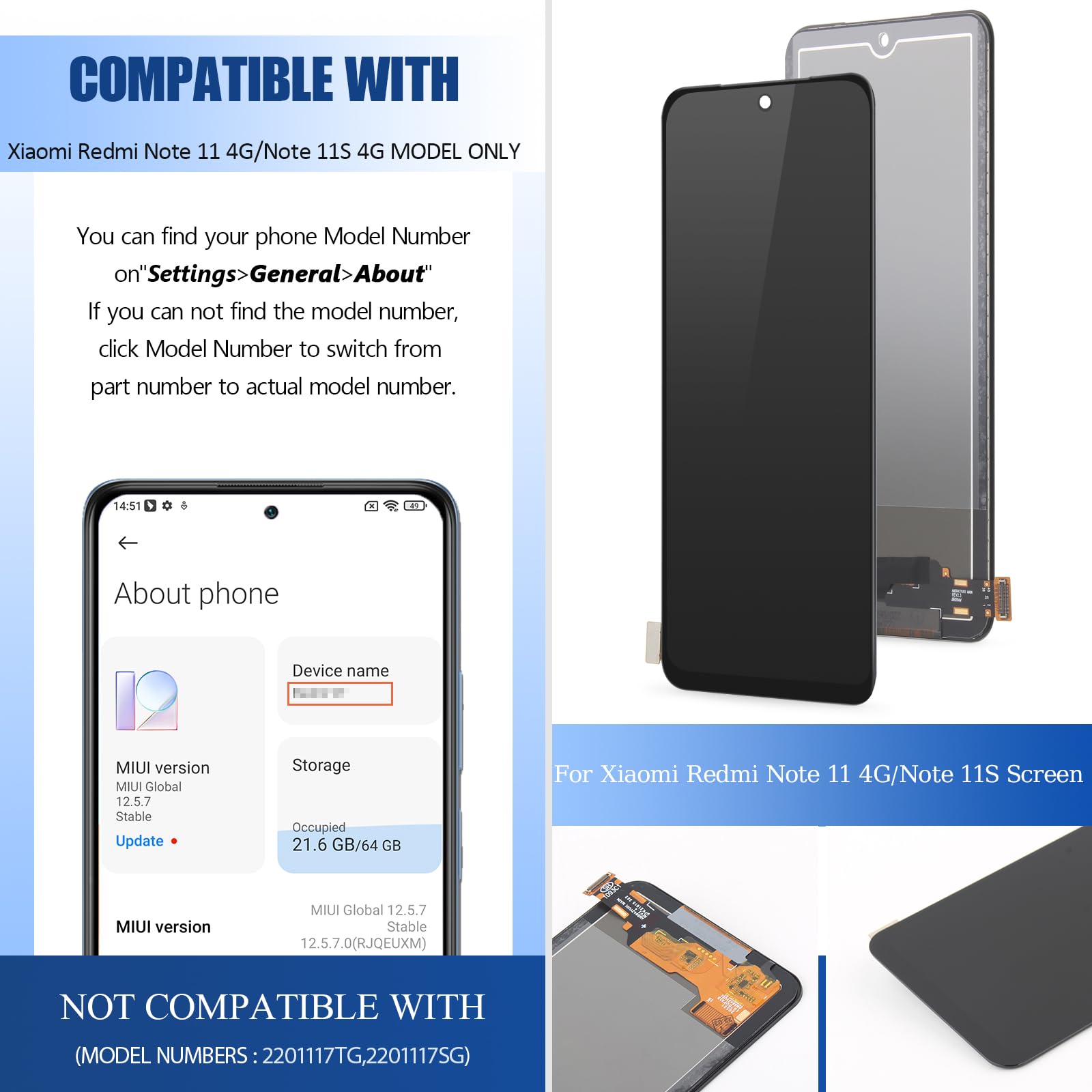 LCD Schermo per Redmi Note 11S 4G 2201117SG 2201117SI Display Touchscreen di Sostituzione del display per Xiaomi Redmi Note 11 2201117TG 2201117TI 2201117TY LCD con Strumenti di Riparazione(Nero)