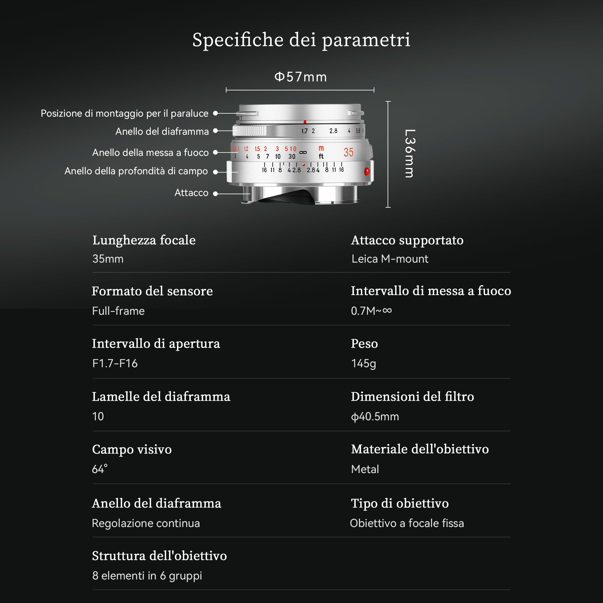 7artisans Seagull M35mm F1.7 Objectif Plein Format,Focale Fixe à Mise au Point Manuelle pour Appareils Photo Leica à monture M,Grande Ouverture F1.7,Compatible avec LeicaM240,M3,M6,M7,M8,M9,M9P et M10