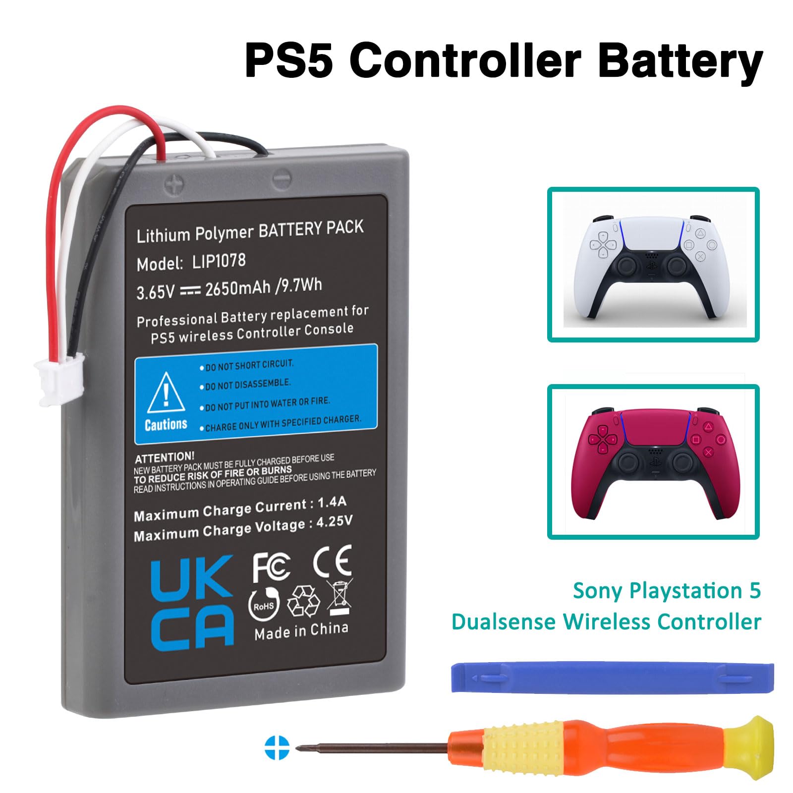 Pickle Power 2 X 2650mAh LIP1078 Batteria per Sony Playstation 5 DualSense CFI-ZCT1W Wireless Controller