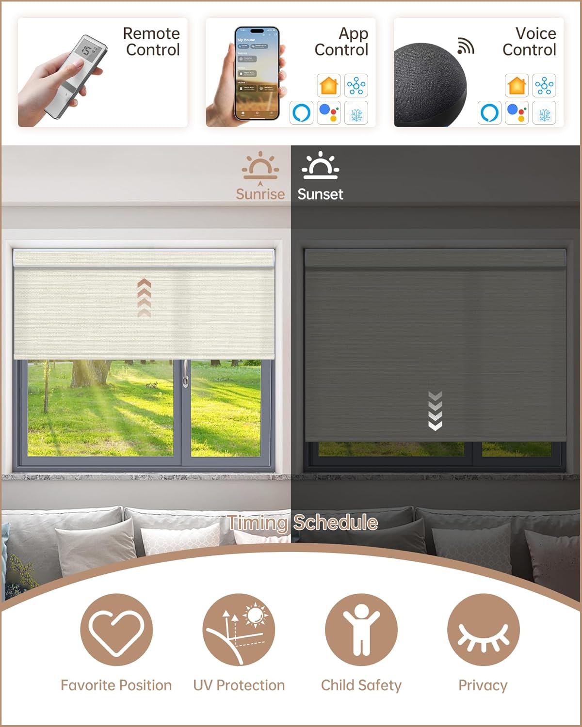 Kincmo Motorized Blinds with Remote, Light Filtering Roller Shades Work with Apple Homekit,Alexa,Google Home, Custom Electric Blinds with App,Voice Control (75% Blackout Dreamy Warm)