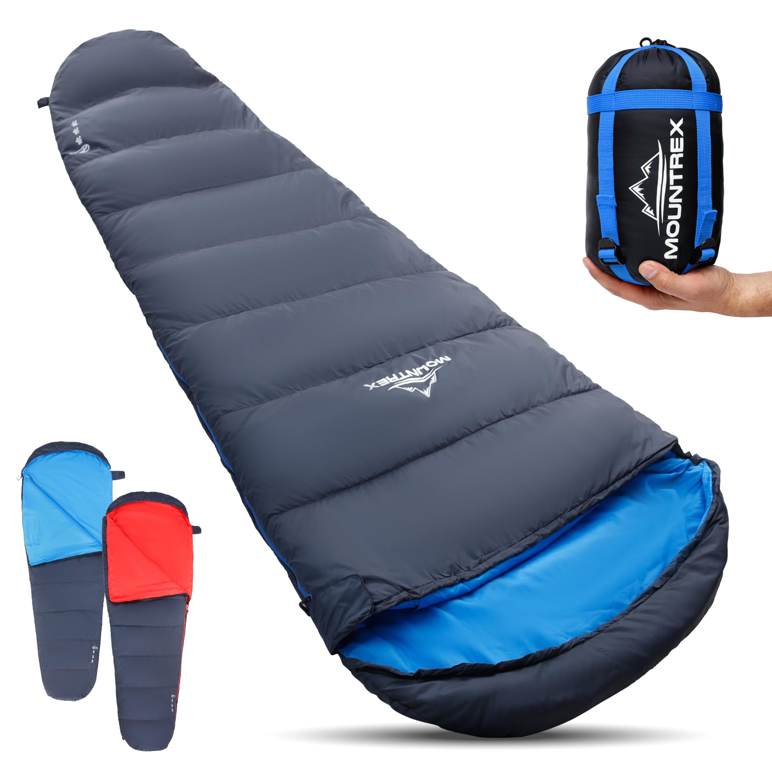 MOUNTREX Schlafsack Sommer 10°C / 20°C - Kleines Packmaß & Ultraleicht (760g) - Erwachsene Outdoor Sommerschlafsack, Mumienschlafsack (205x80cm) - Kompakt, Warm, Leicht und Koppelbar